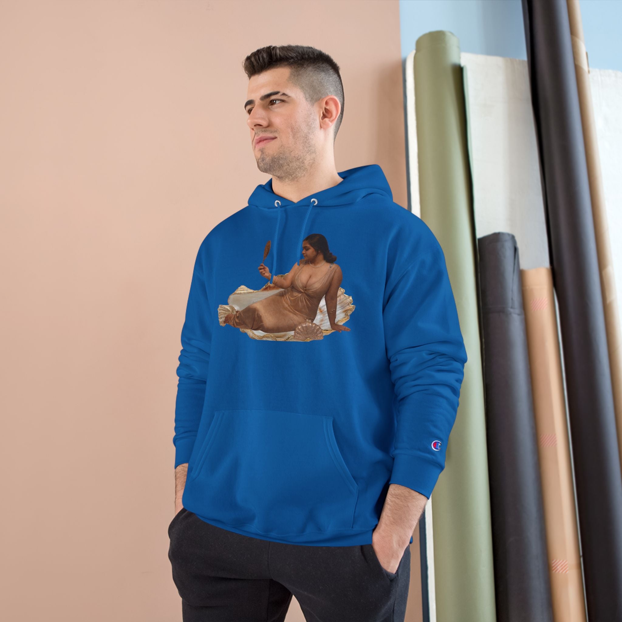 Champion Hoodie — Vintage Reclining Muse Graphic Hoodie with 'love, dunneGaur' Script