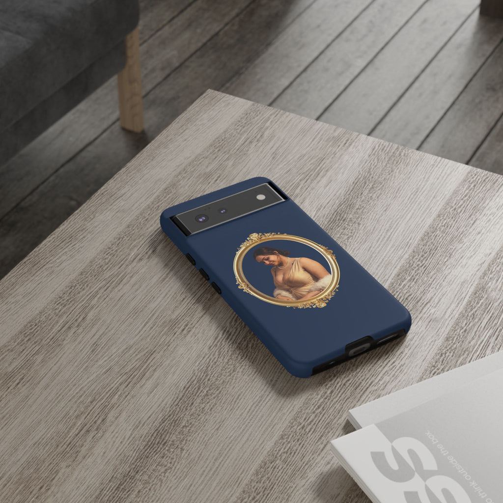 Vintage Portrait Phone Case — Elegant Gold Frame on Navy