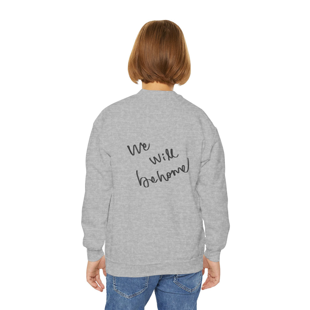 Youth Crewneck Sweatshirt — 'We Will Be Home' Vintage Portrait Graphic