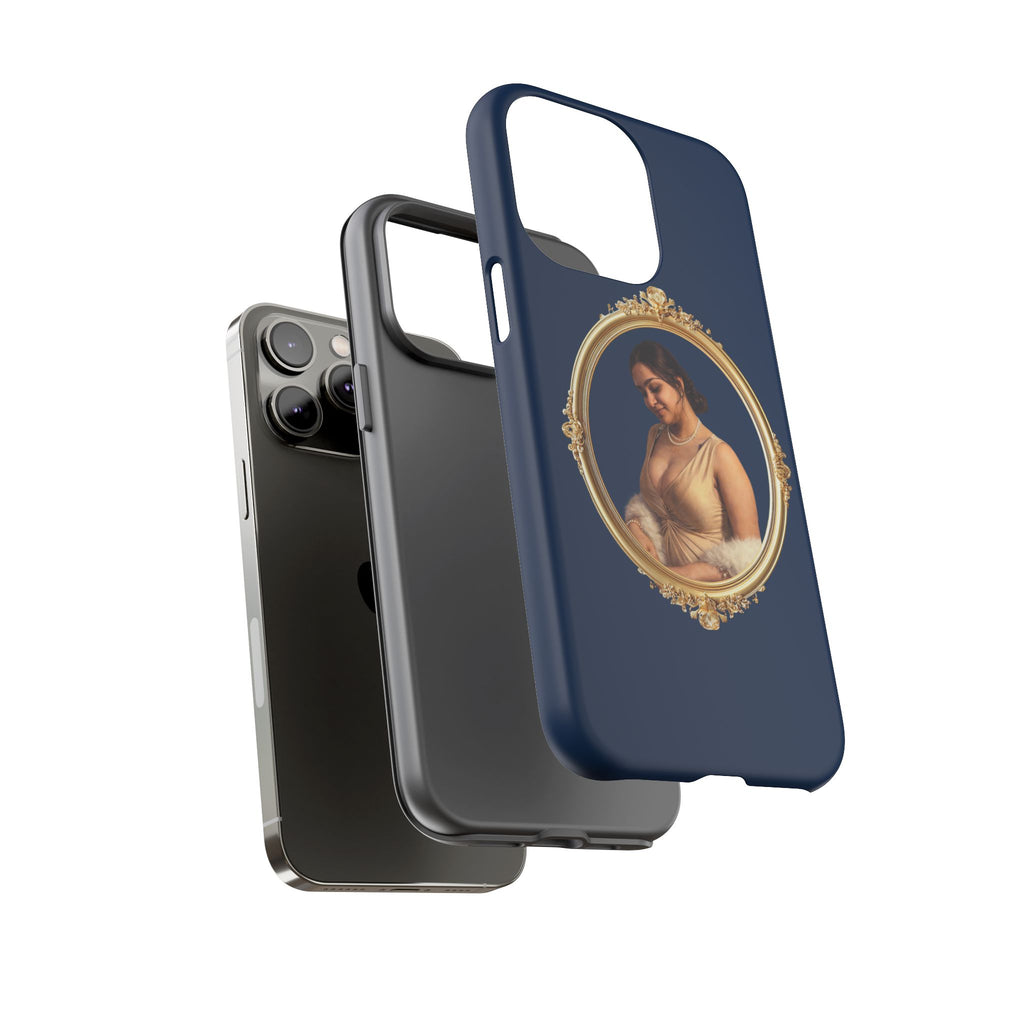 Vintage Portrait Phone Case — Elegant Gold Frame on Navy