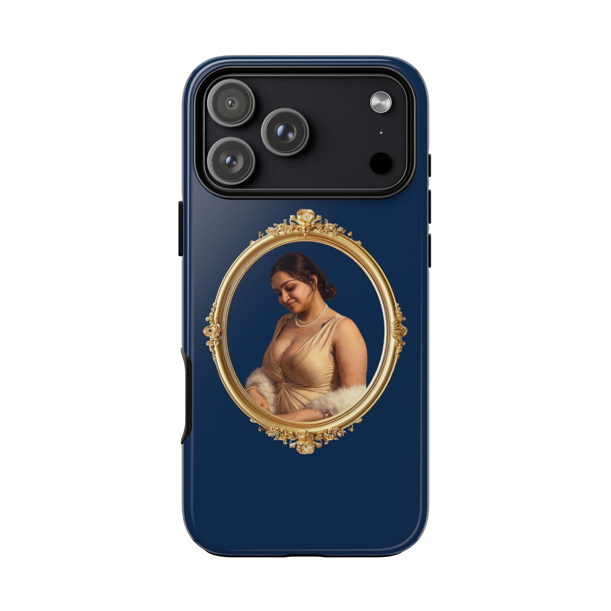 Vintage Portrait Phone Case — Elegant Gold Frame on Navy