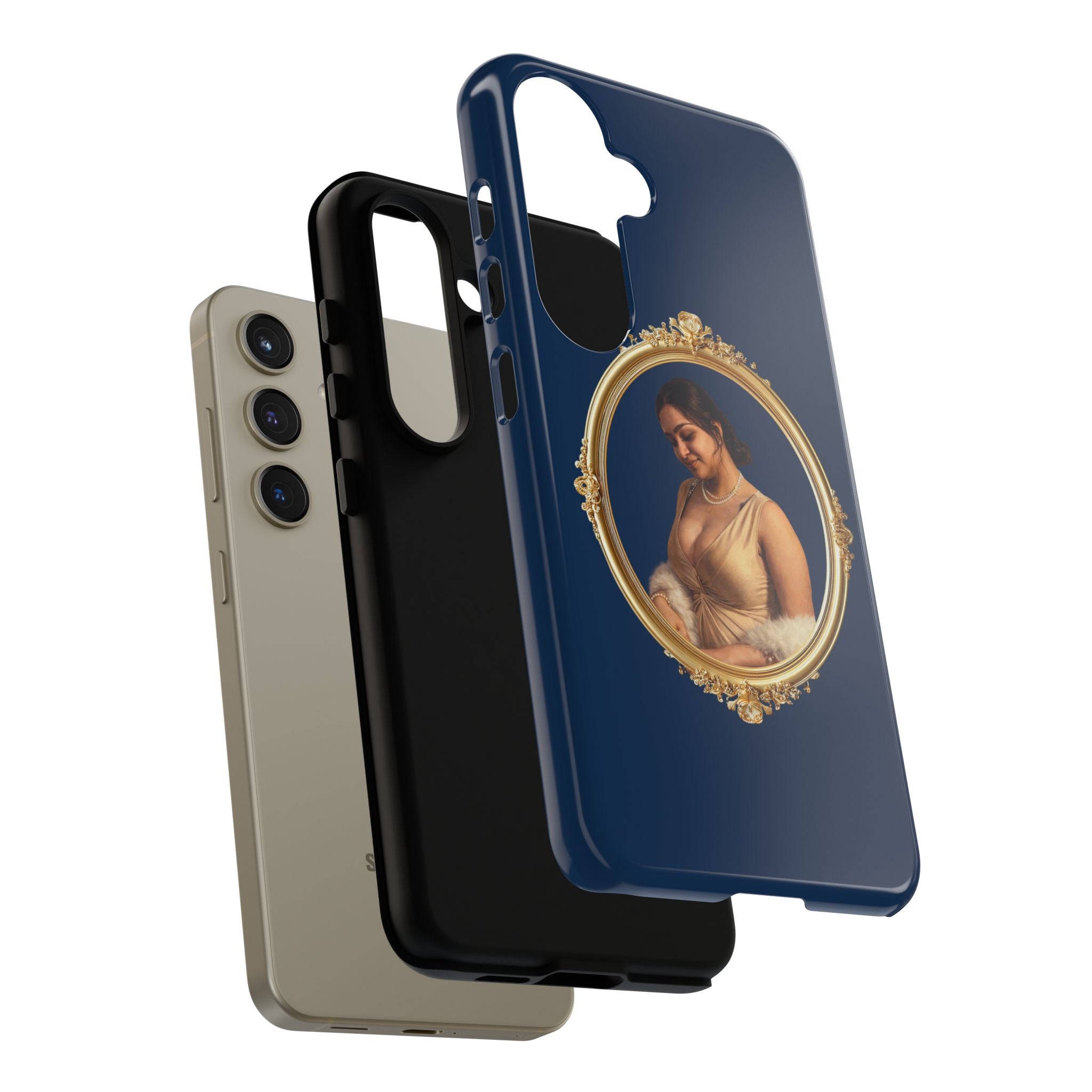 Vintage Portrait Phone Case — Elegant Gold Frame on Navy