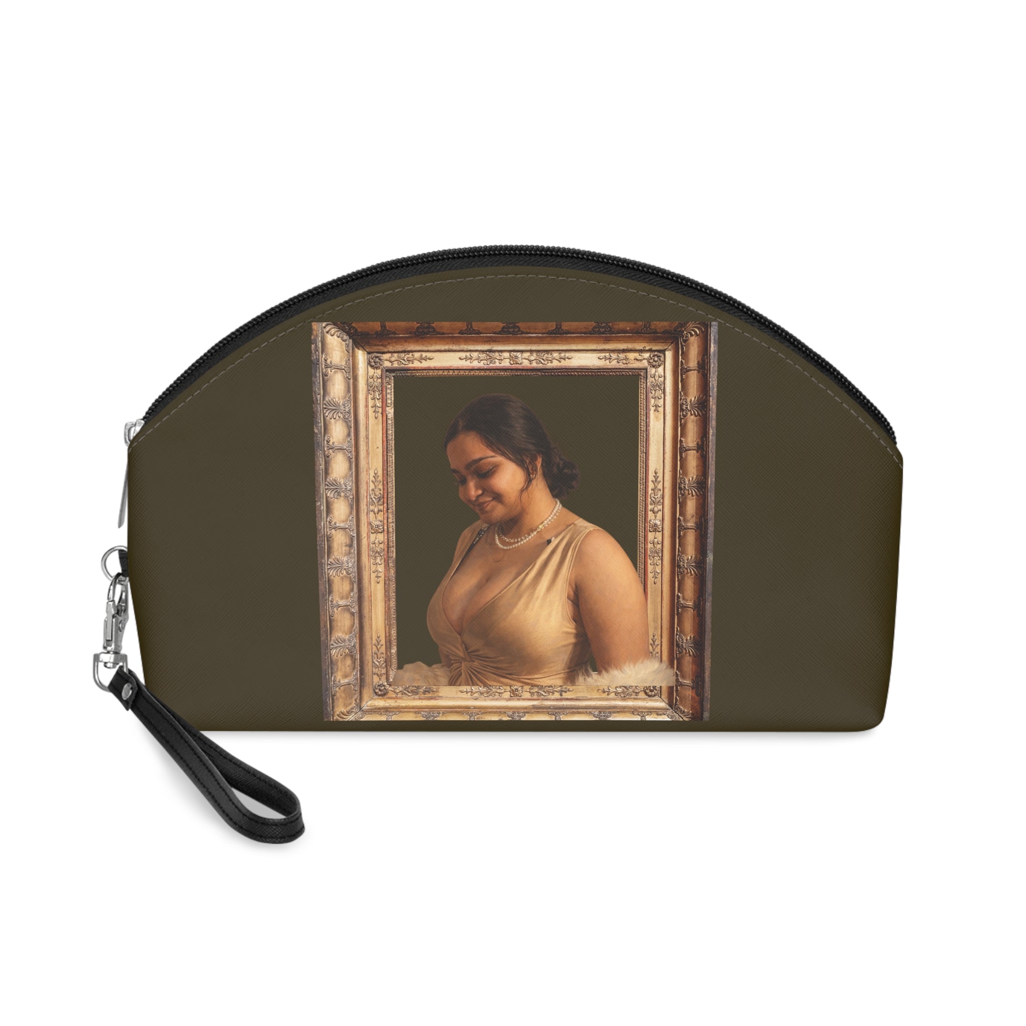 Framed Portrait Makeup Bag — Elegant Green Cosmetic Pouch