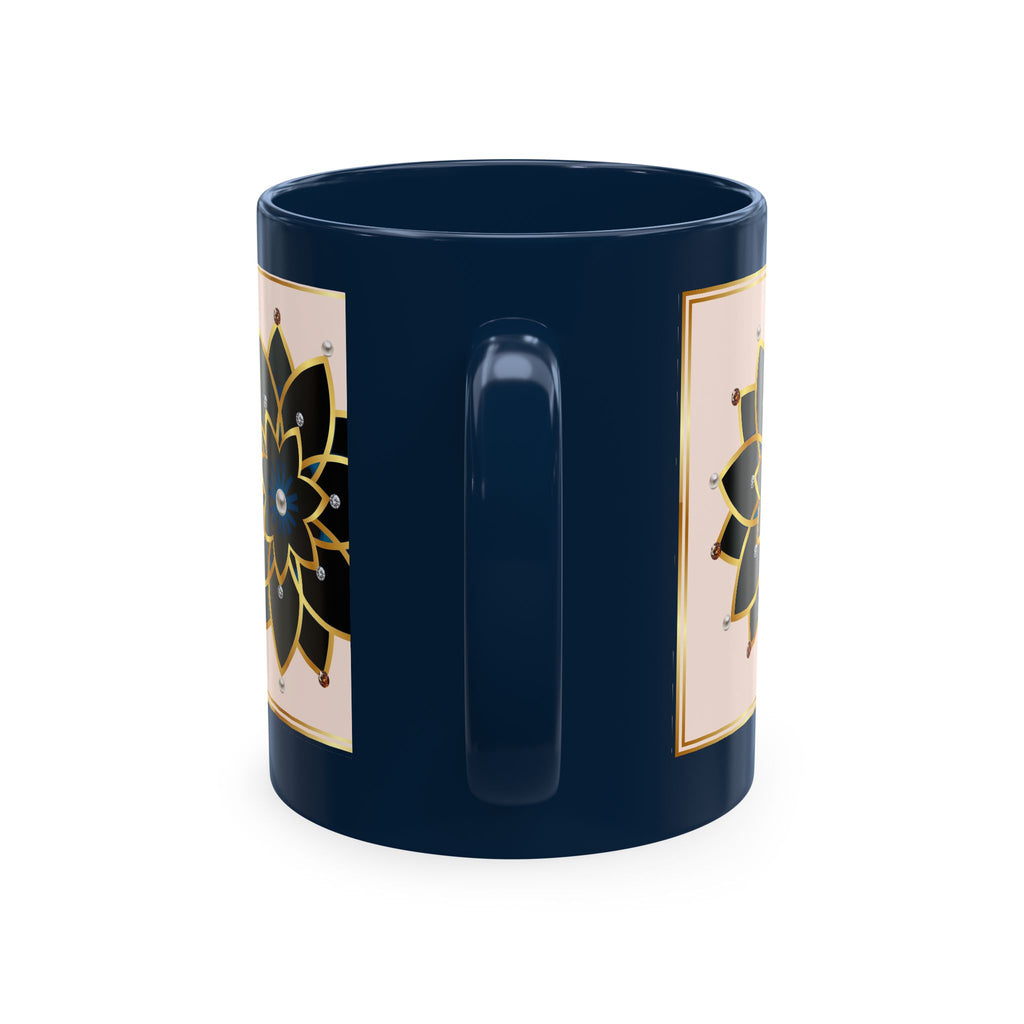 Ceramic Mug — Elegant Black & Gold Floral Mandala Design