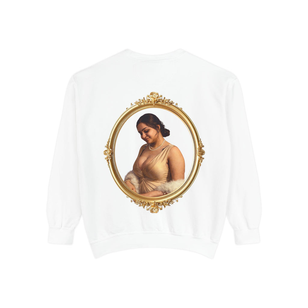 Floral Portrait Sweatshirt — Vintage Gold Frame Art Crewneck