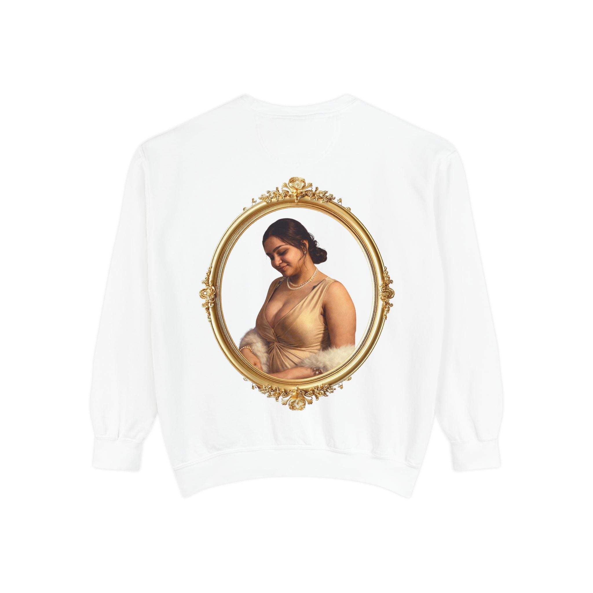 Floral Portrait Sweatshirt — Vintage Gold Frame Art Crewneck