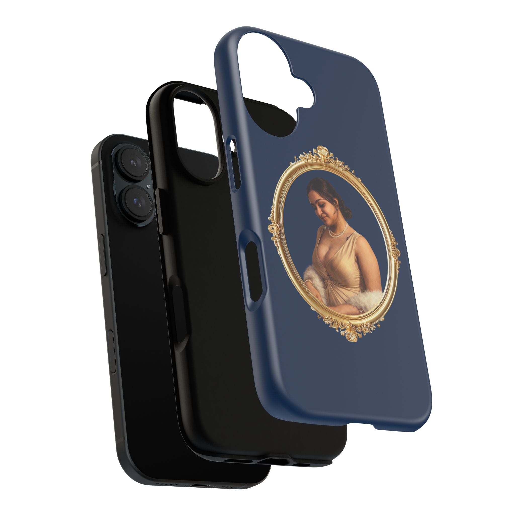 Vintage Portrait Phone Case — Elegant Gold Frame on Navy