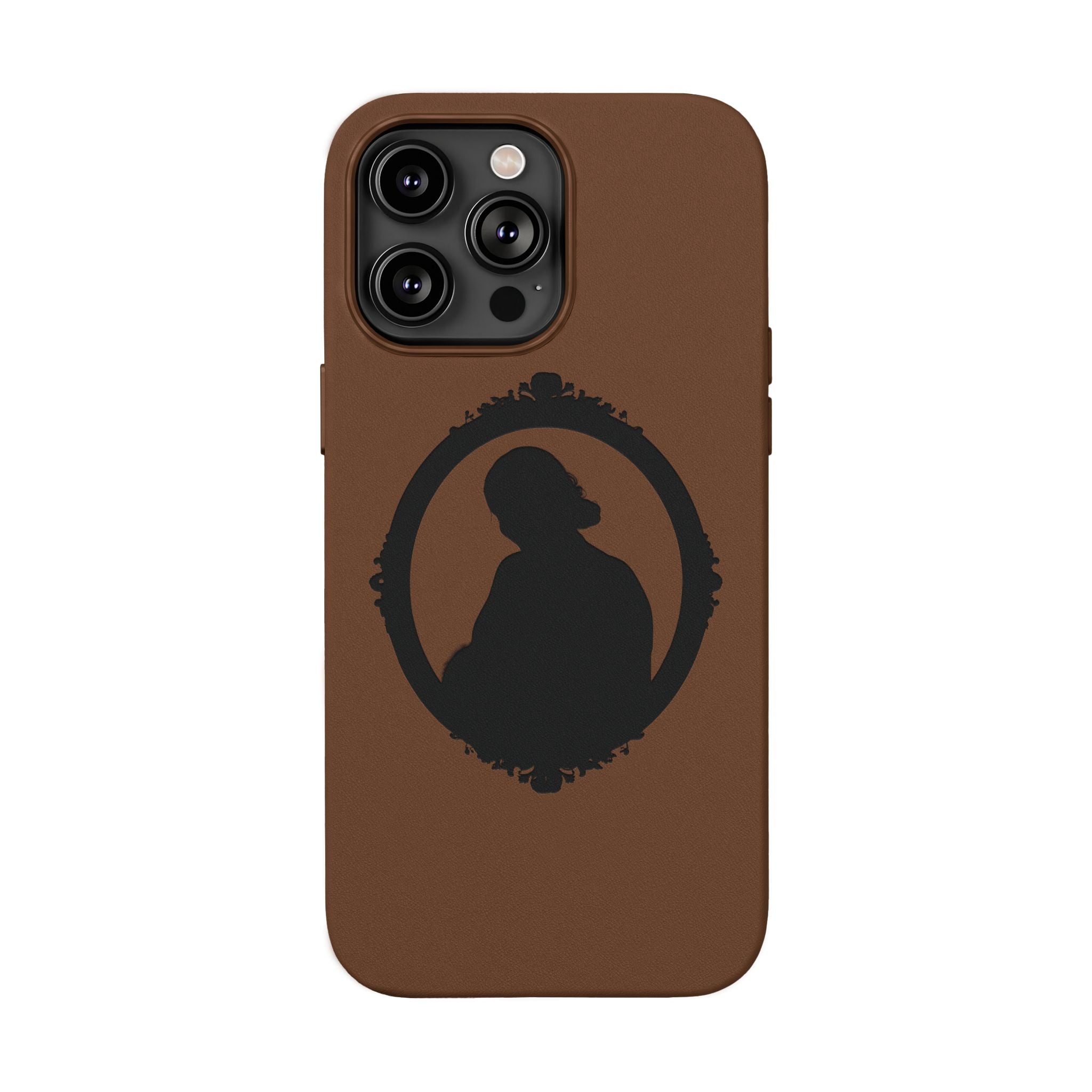 Engraved PU Leather Phone Case — Silhouette Outline Design