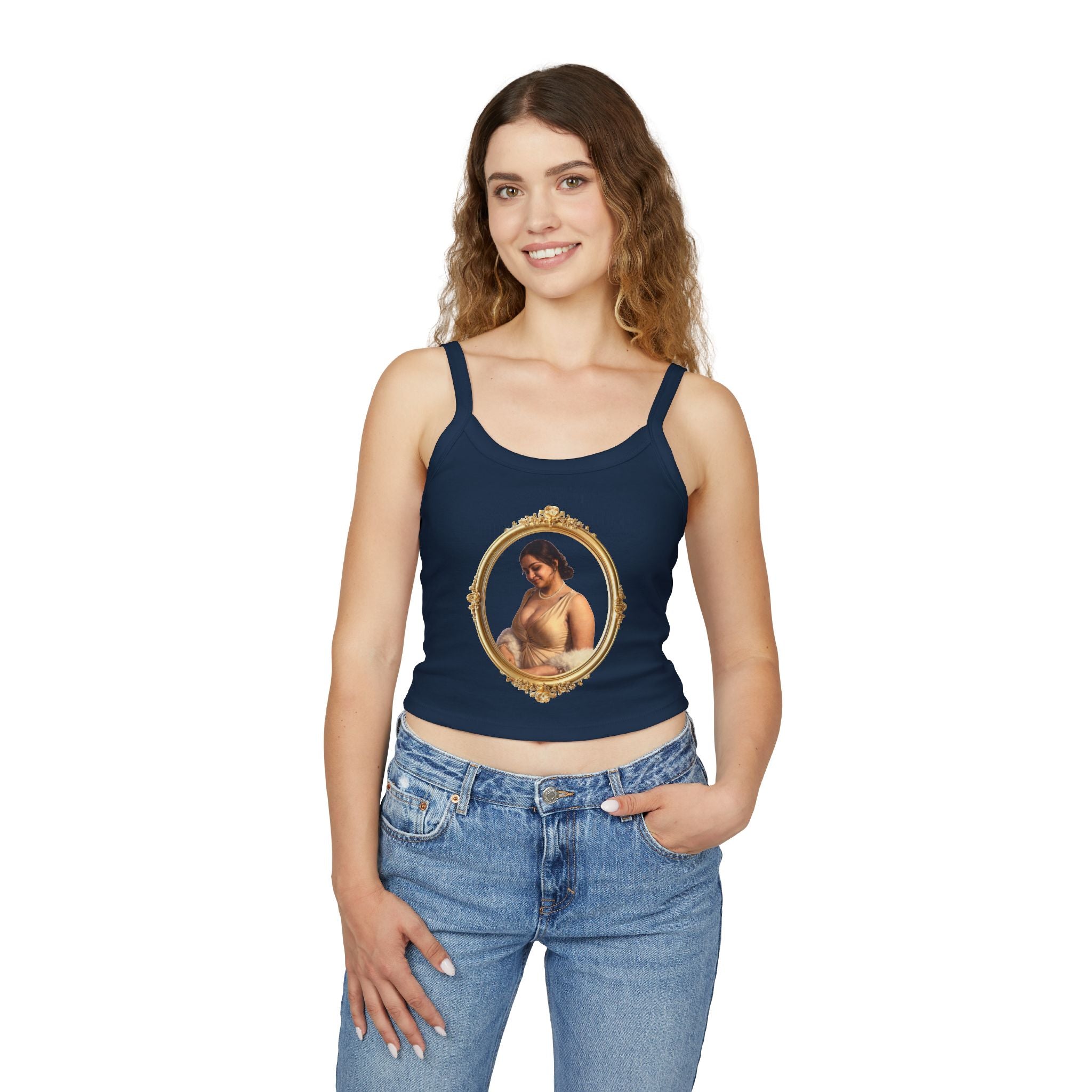 Spaghetti Tank Top — Vintage Portrait Frame with “Love, Always” Handwritten Script