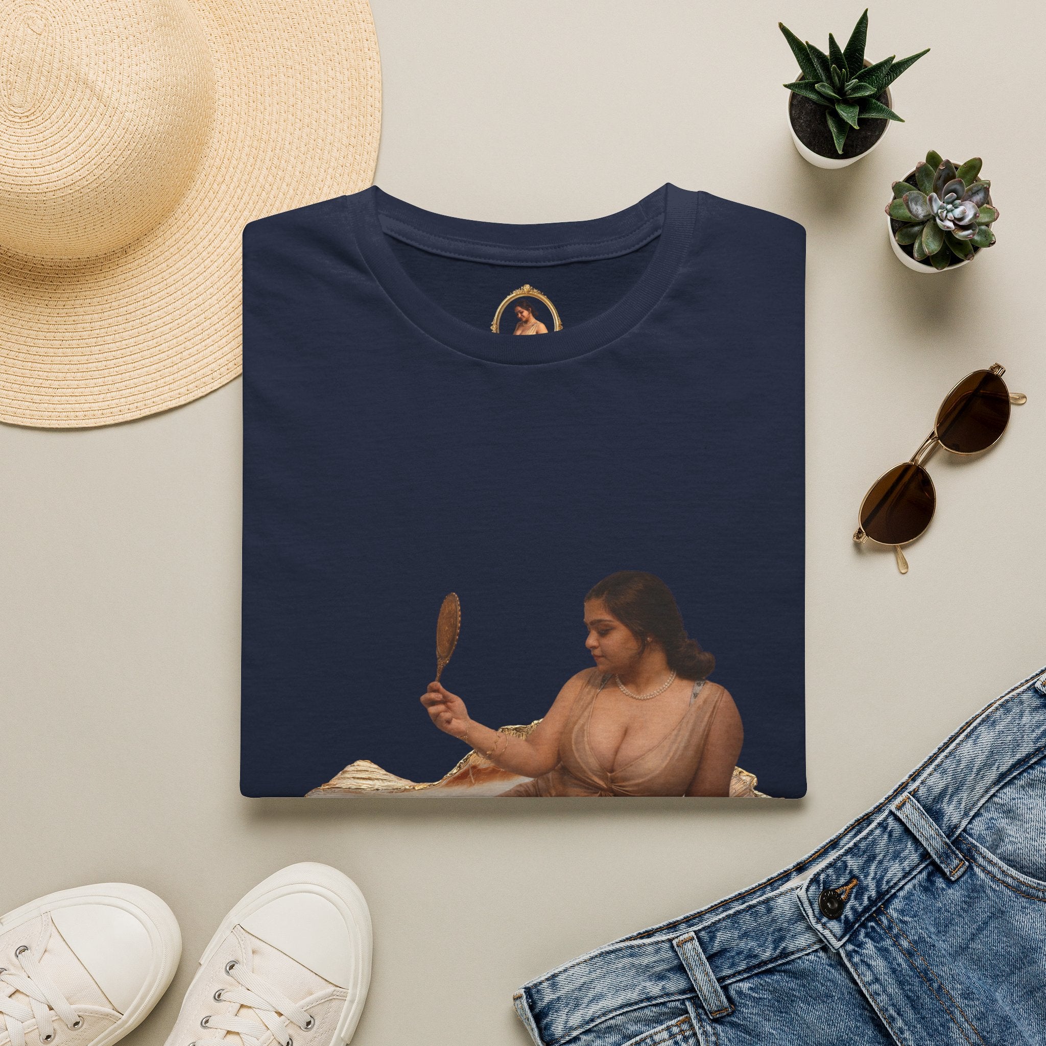 T-Shirt — Vintage Reclining Woman with Hand Mirror Art Tee