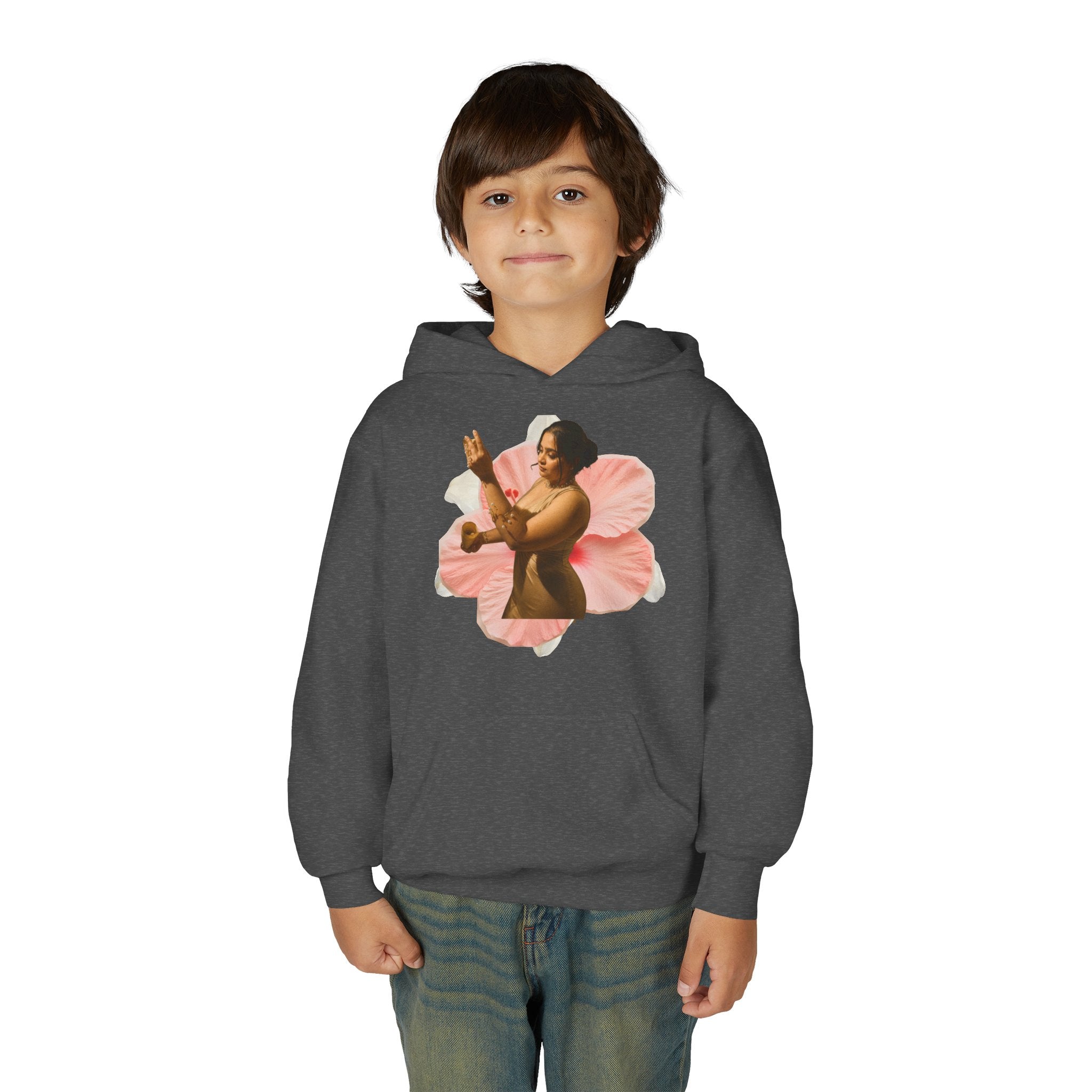 Youth Hoodie — Vintage Dancer Floral Graphic with “We Will Be Home” Back Script