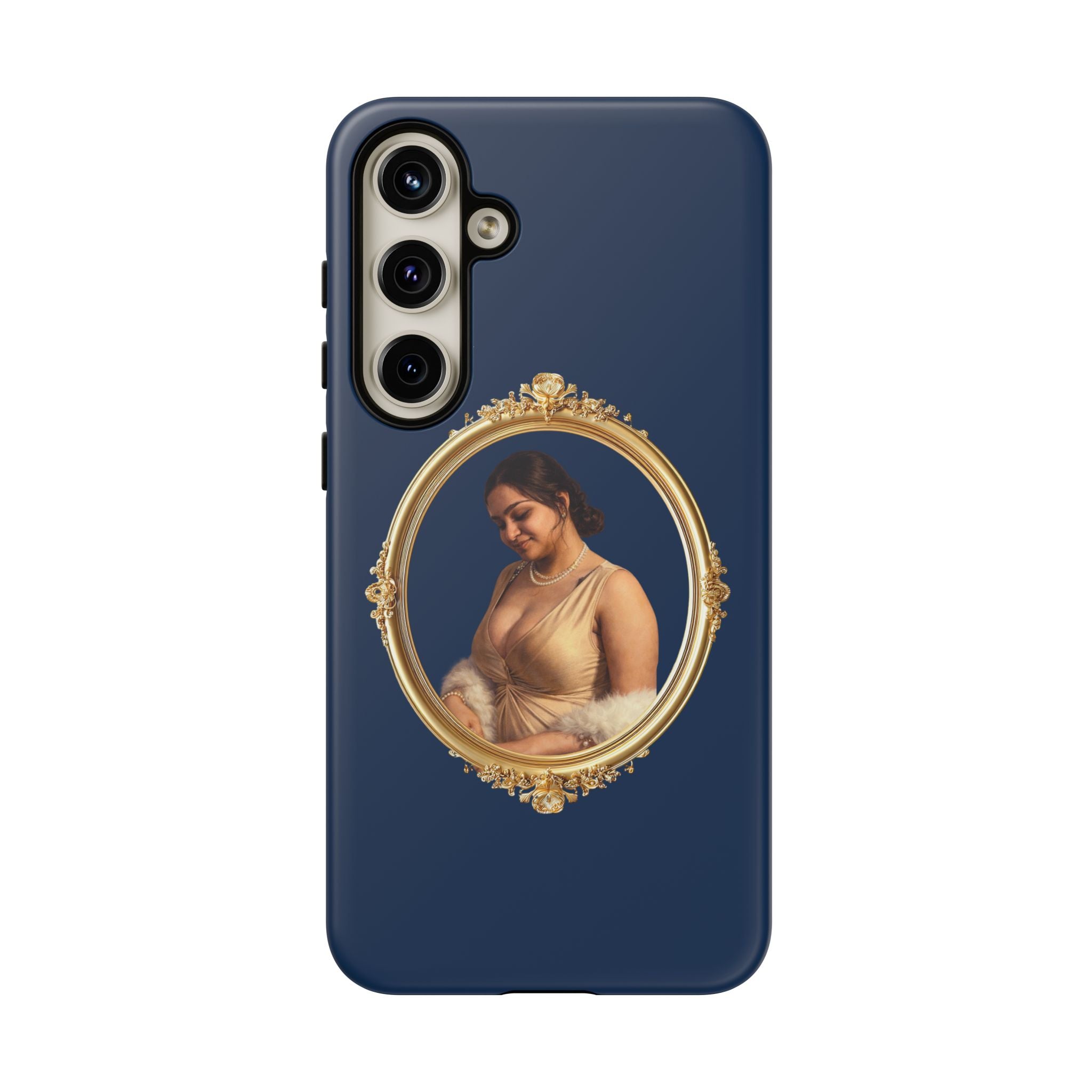Vintage Portrait Phone Case — Elegant Gold Frame on Navy