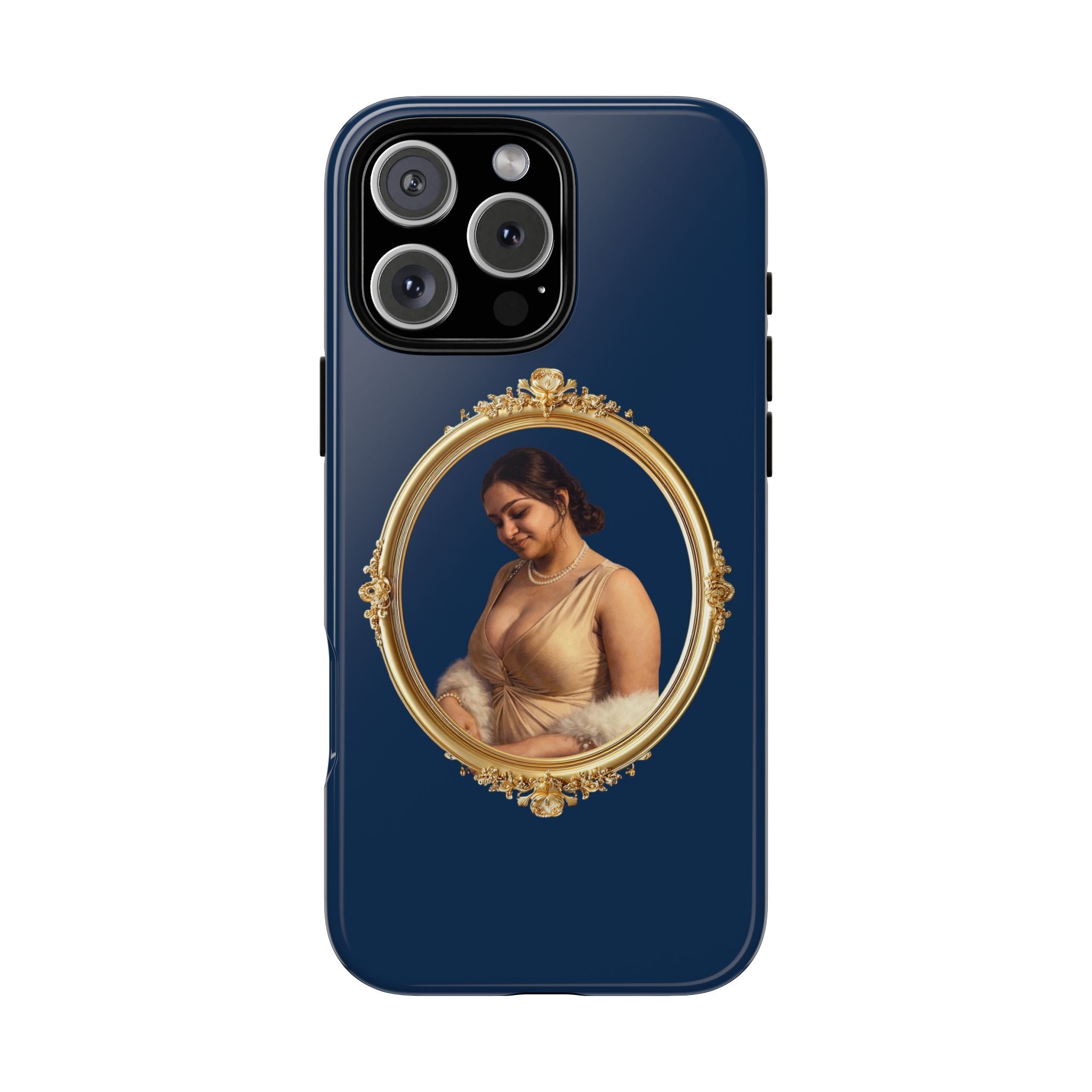Vintage Portrait Phone Case — Elegant Gold Frame on Navy
