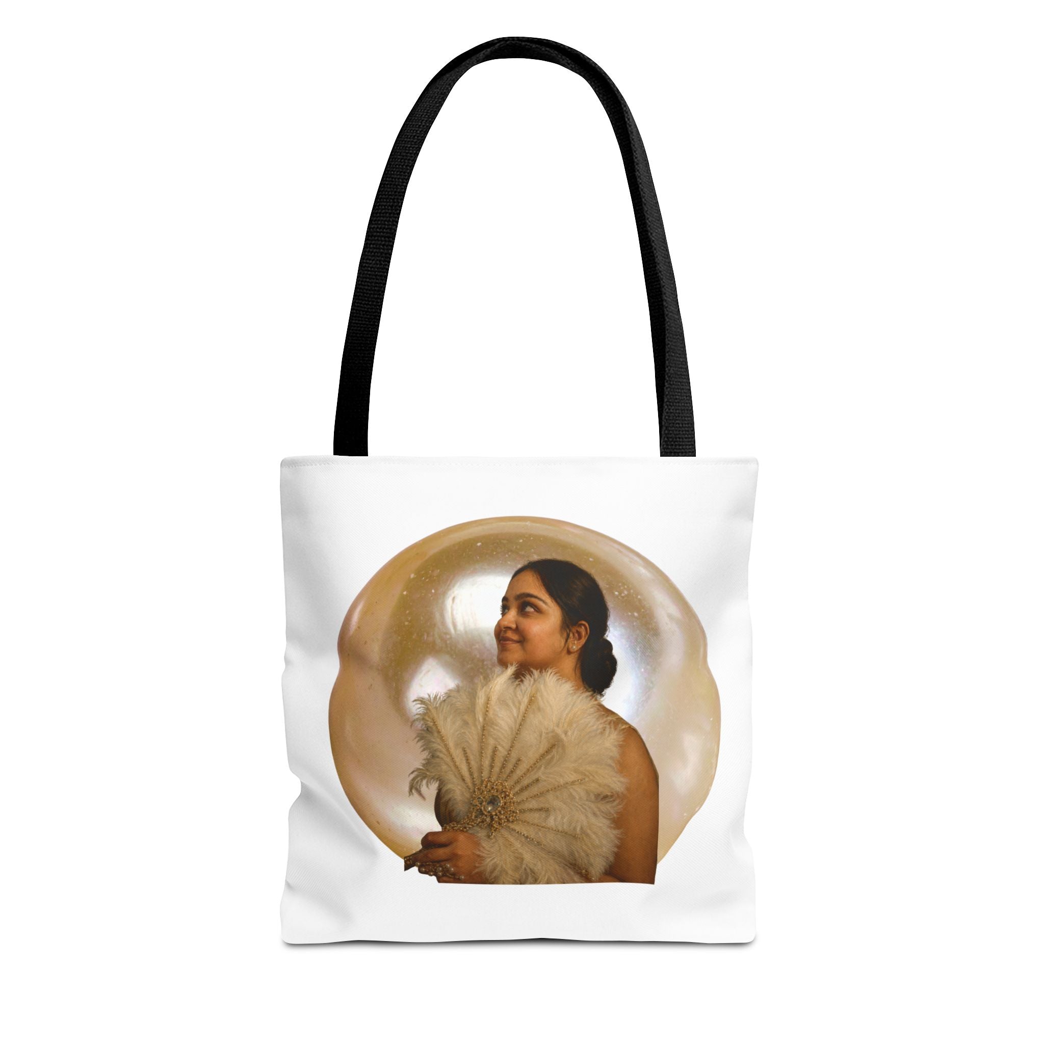 Vintage Portrait Tote Bag — Woman with Feather Fan Artwork