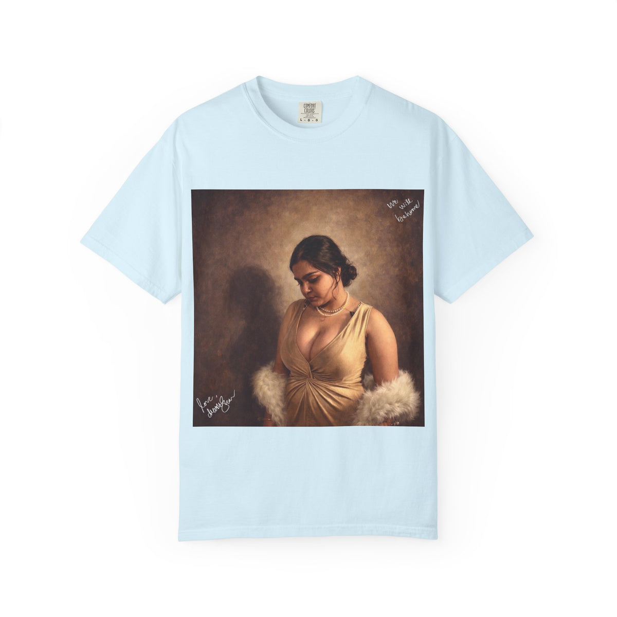 Drashti T-Shirt — Vintage Glam Portrait Tee with Signature "Love, Drashti"