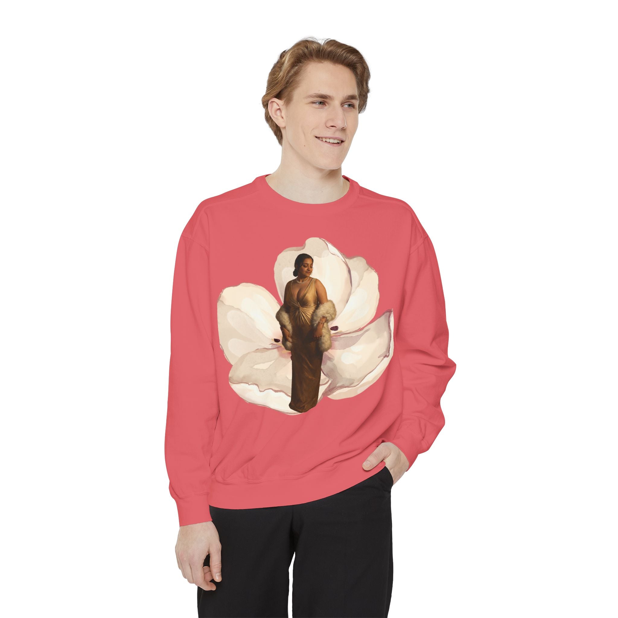 Floral Portrait Sweatshirt — Vintage Gold Frame Art Crewneck
