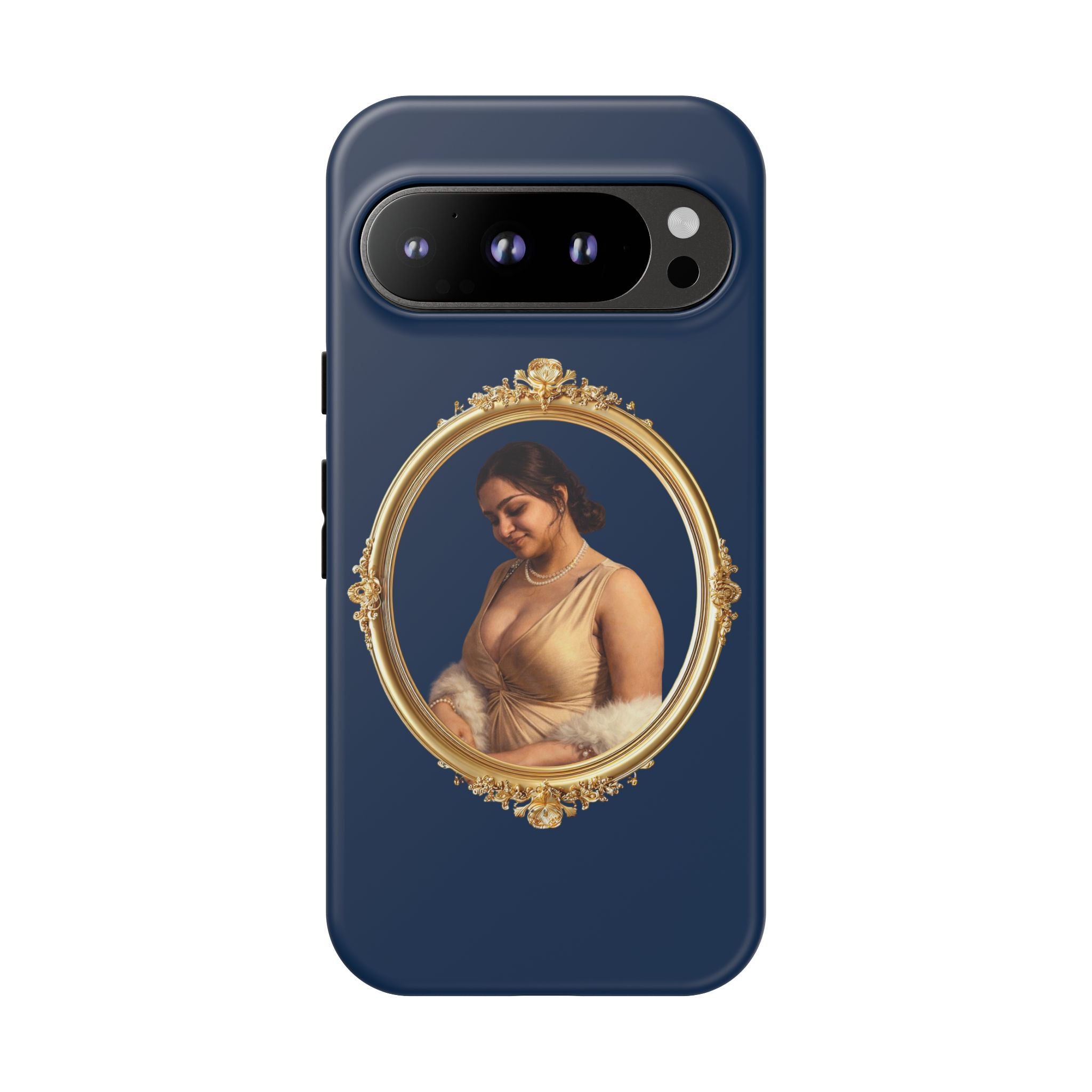 Vintage Portrait Phone Case — Elegant Gold Frame on Navy