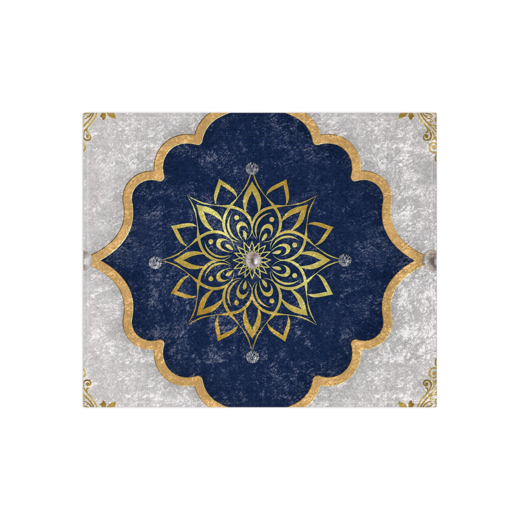 Crushed Velvet Blanket — Gold and Navy Mandala Throw (Luxurious Boho Decorative Blanket)