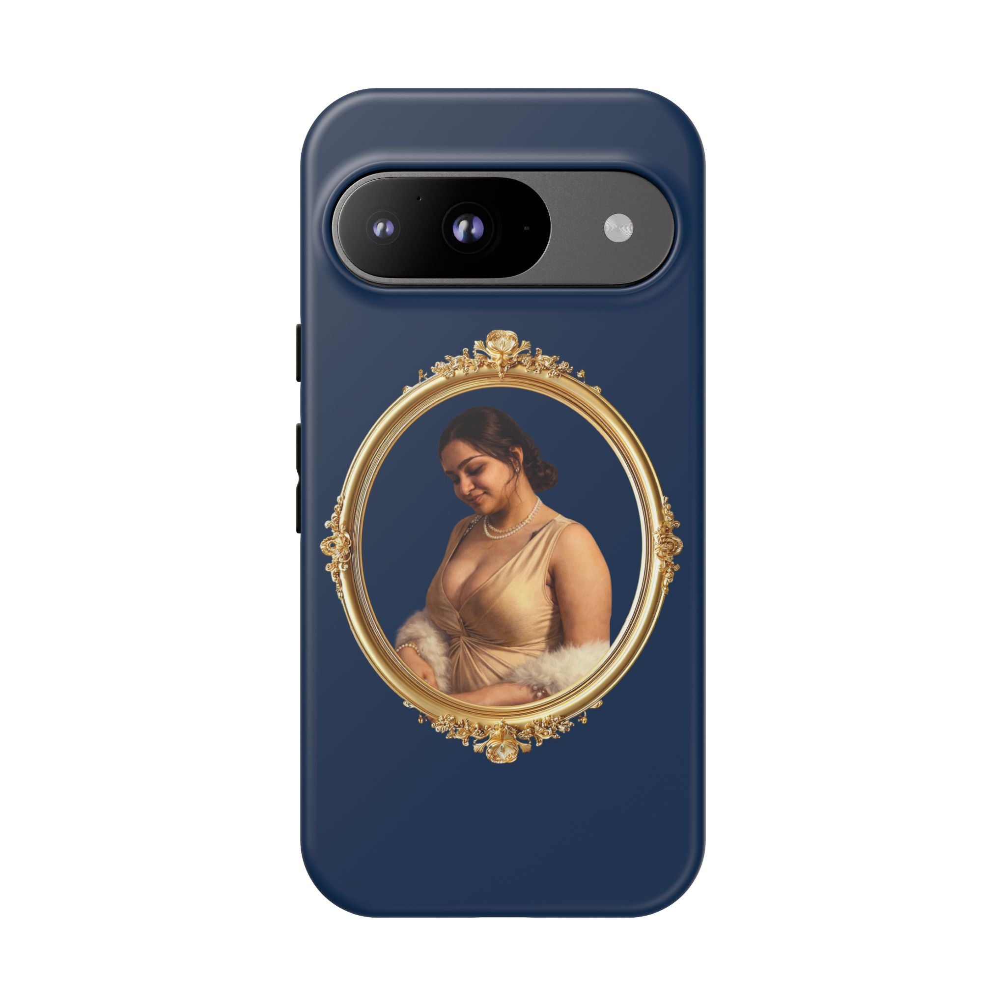 Vintage Portrait Phone Case — Elegant Gold Frame on Navy