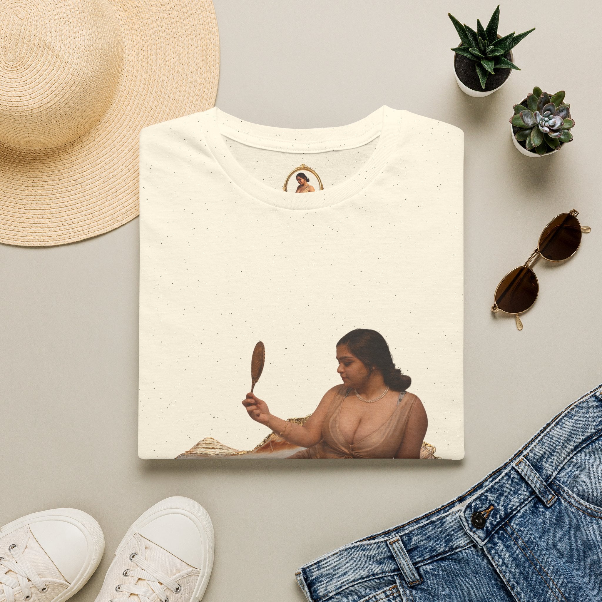 T-Shirt — Vintage Reclining Woman with Hand Mirror Art Tee