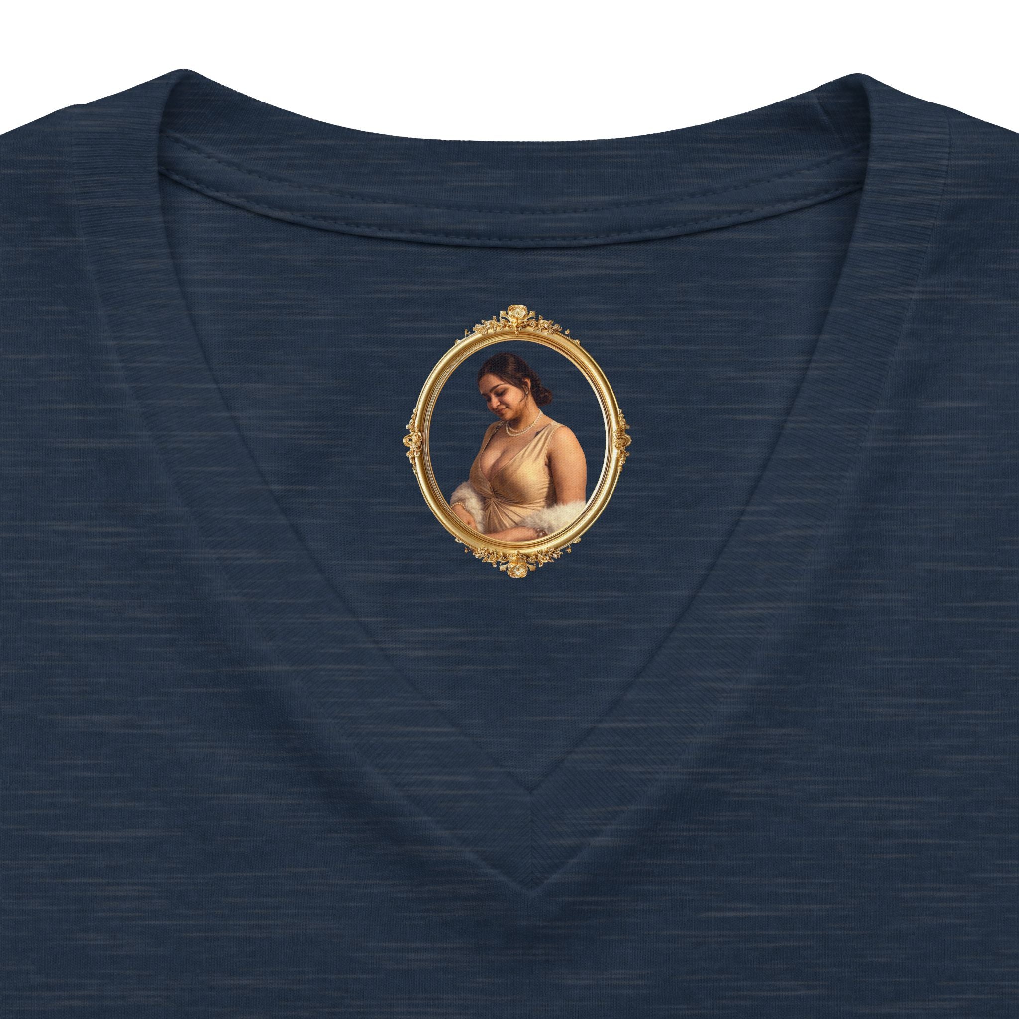 Floral Portrait V‑Neck Tee — Vintage Woman in Magnolia Print
