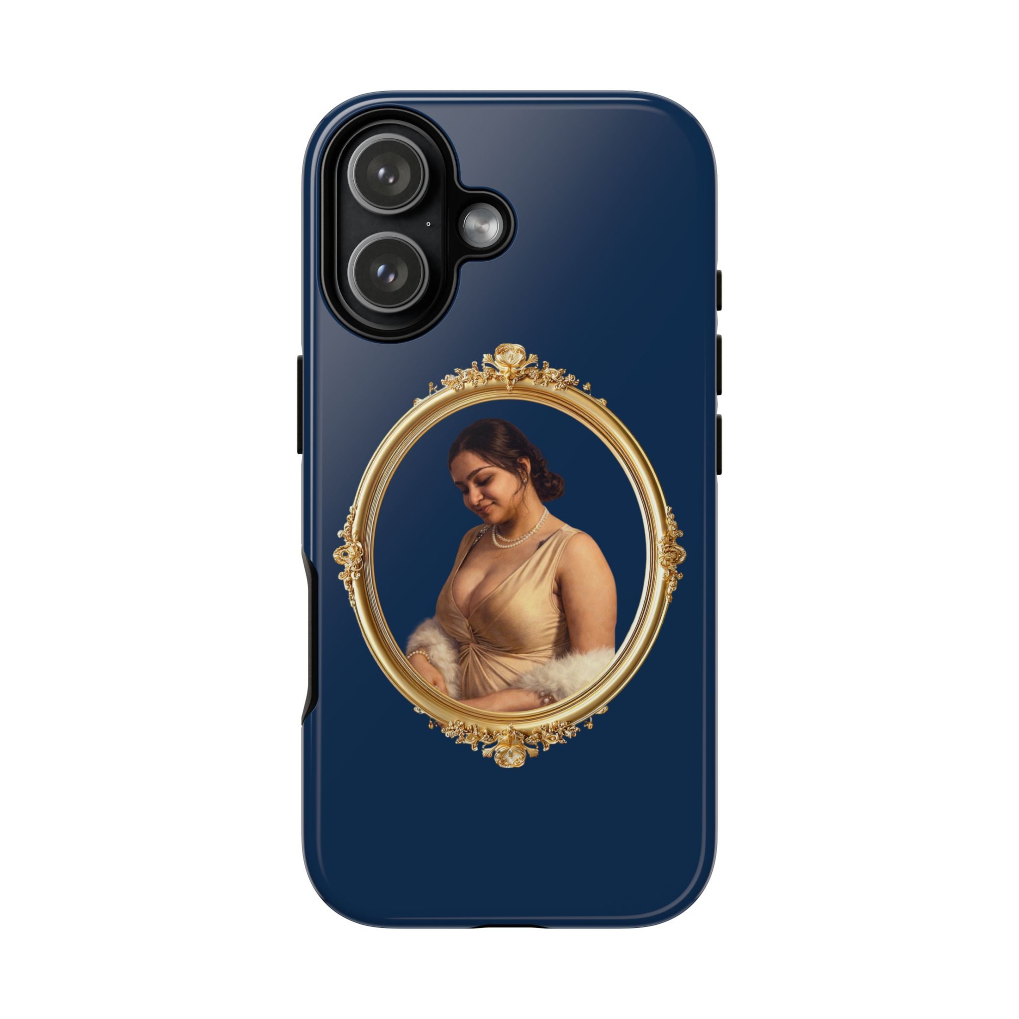 Vintage Portrait Phone Case — Elegant Gold Frame on Navy