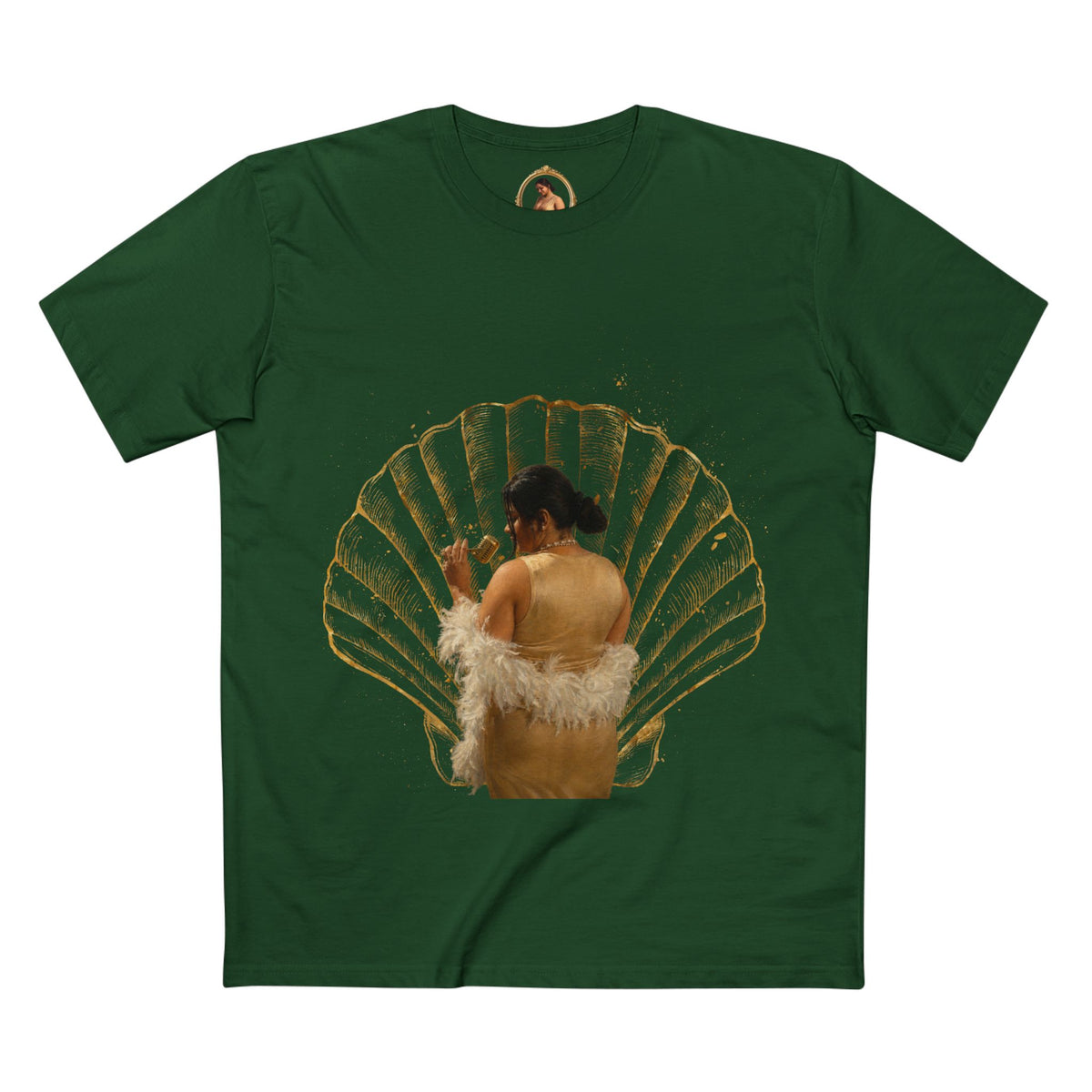 Drashti Vintage Vanity Tee — Antique Mirror & Shell Art Graphic T-Shirt