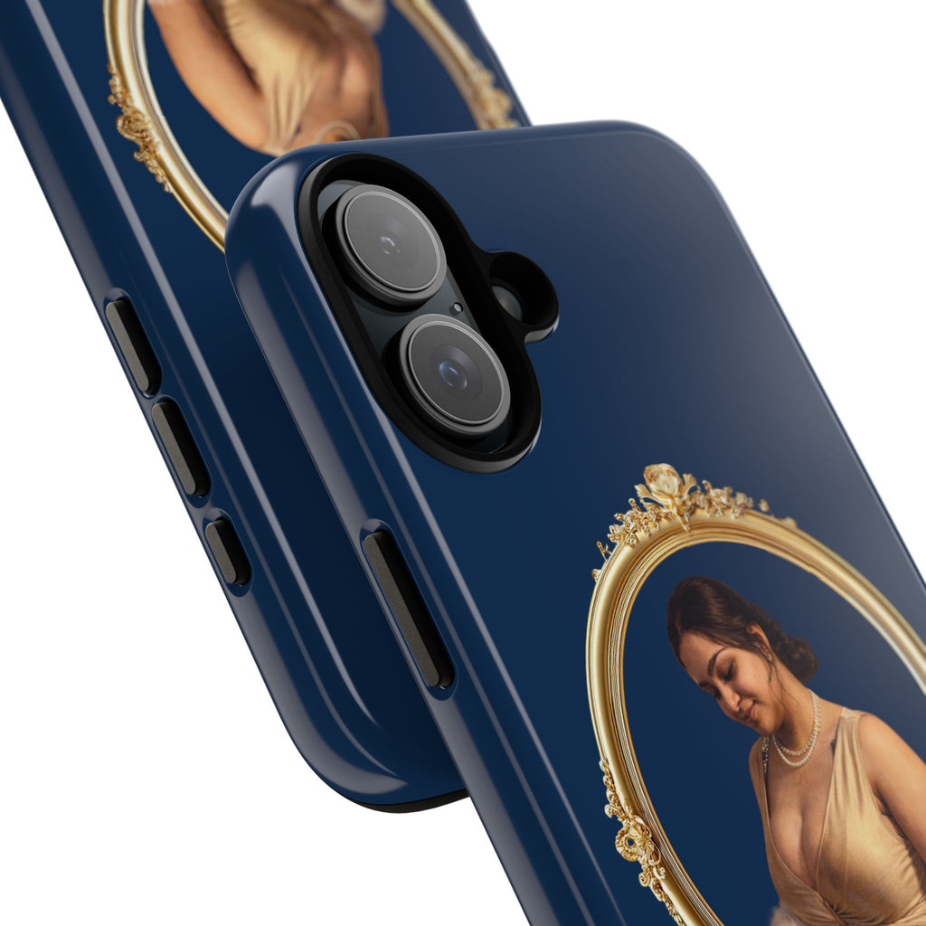 Vintage Portrait Phone Case — Elegant Gold Frame on Navy