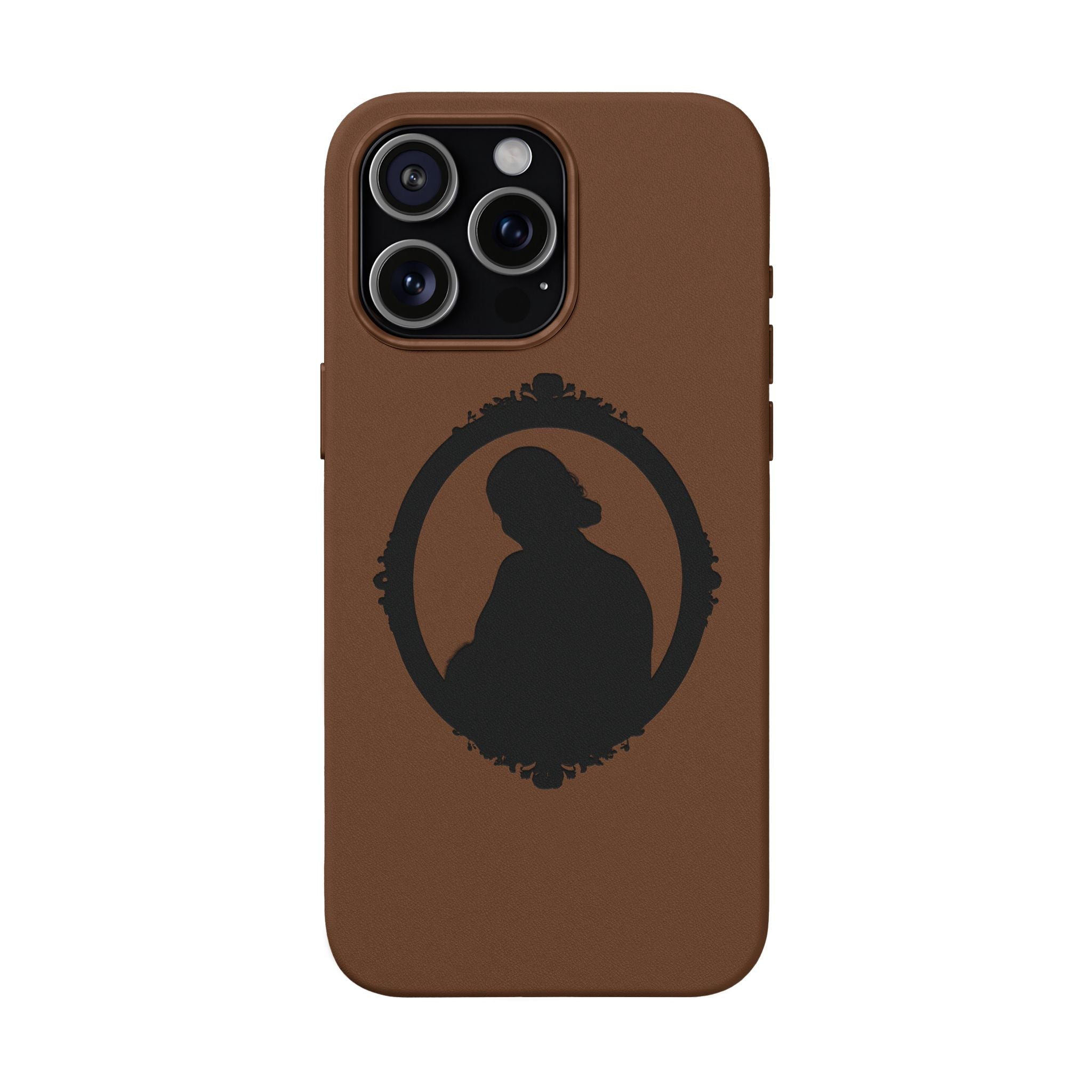 Engraved PU Leather Phone Case — Silhouette Outline Design