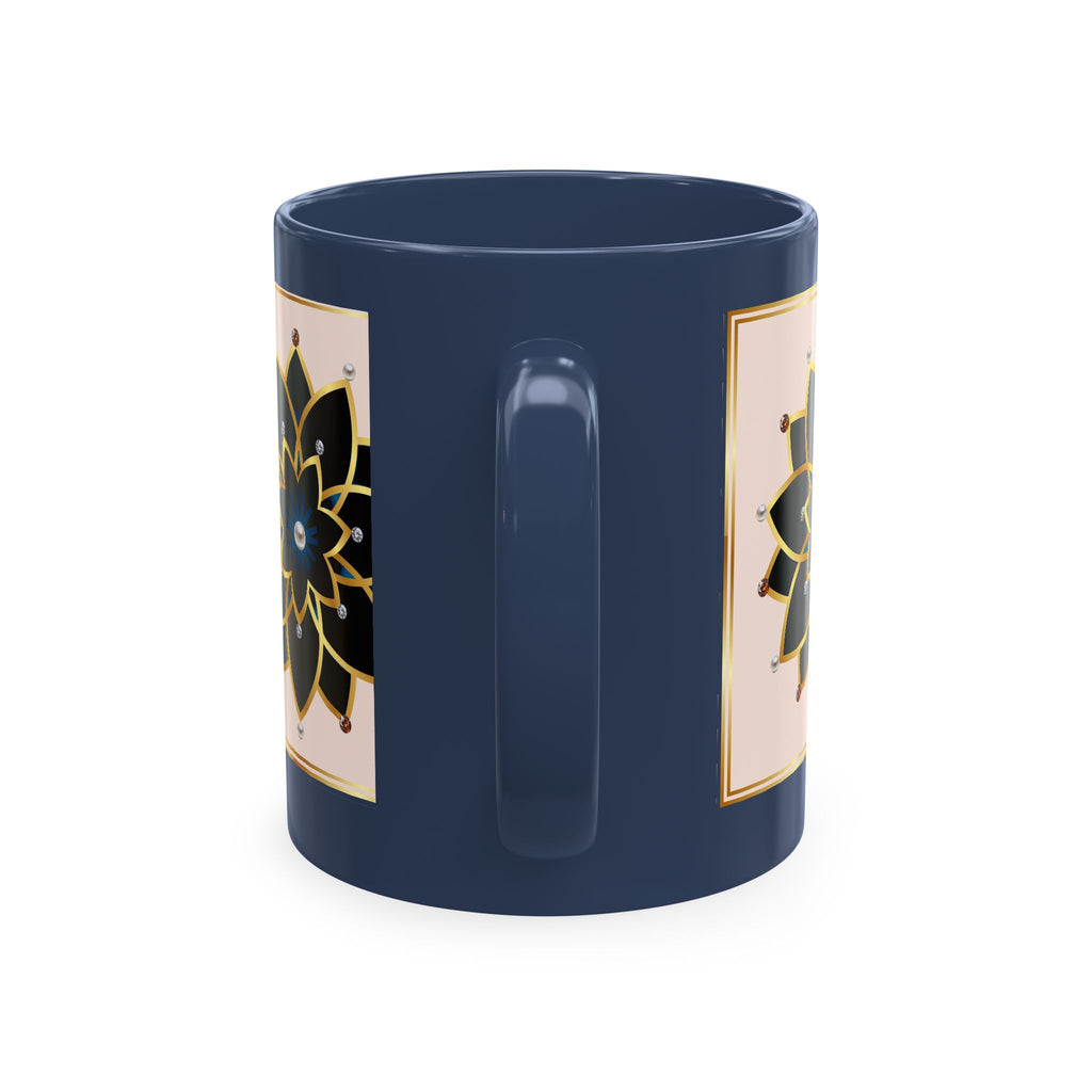 Ceramic Mug — Elegant Black & Gold Floral Mandala Design