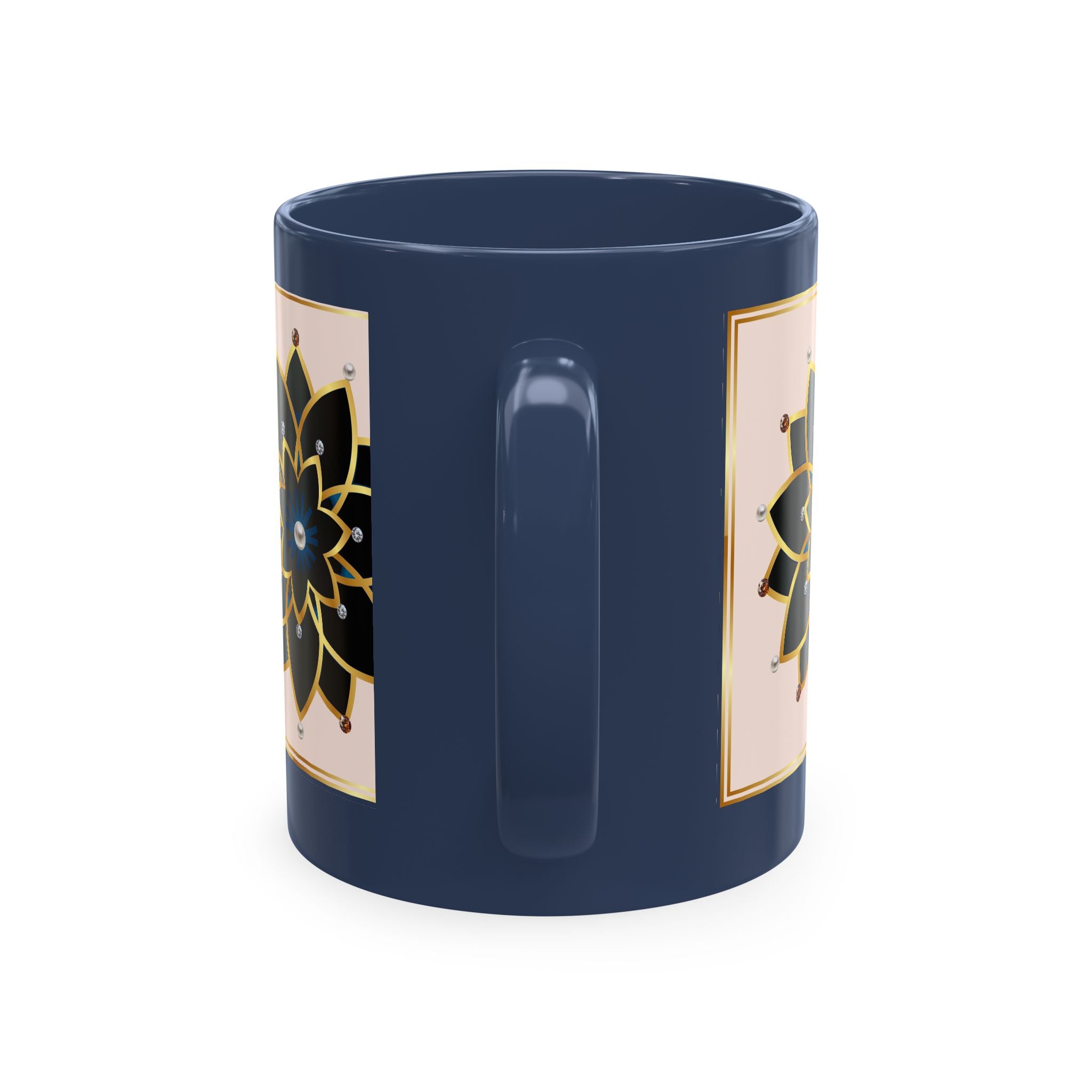 Ceramic Mug — Elegant Black & Gold Floral Mandala Design