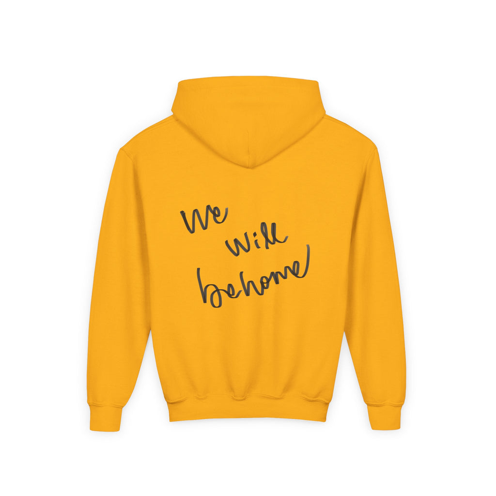 Youth Hoodie — Vintage Dancer Floral Graphic with “We Will Be Home” Back Script