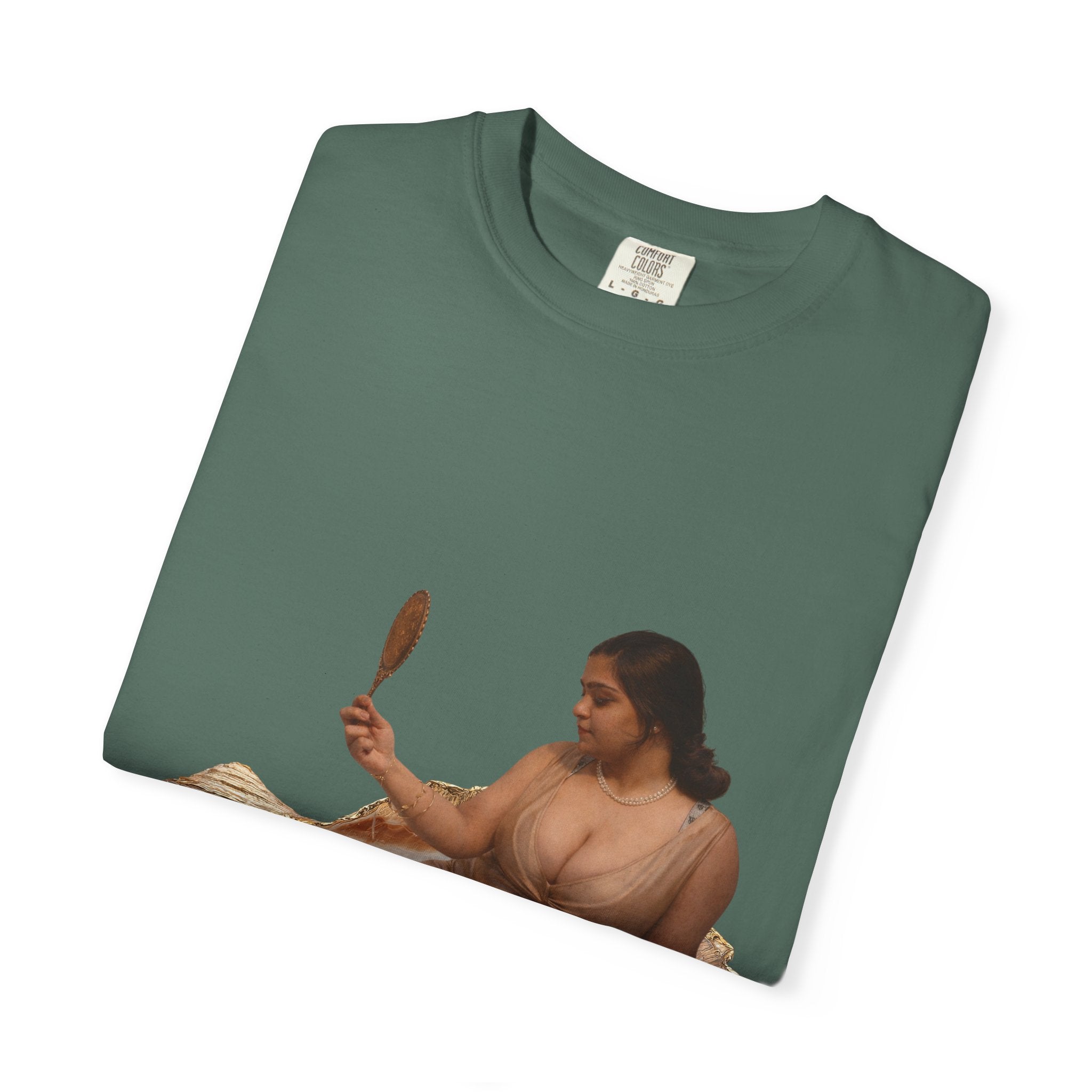 Venus Mirror T-Shirt — Nude Goddess Art Tee with 'Love, [Signature]' Back Print
