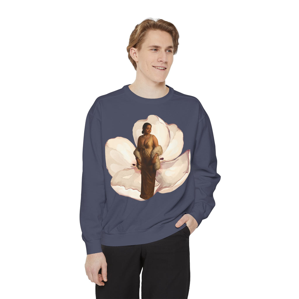 Floral Portrait Sweatshirt — Vintage Gold Frame Art Crewneck
