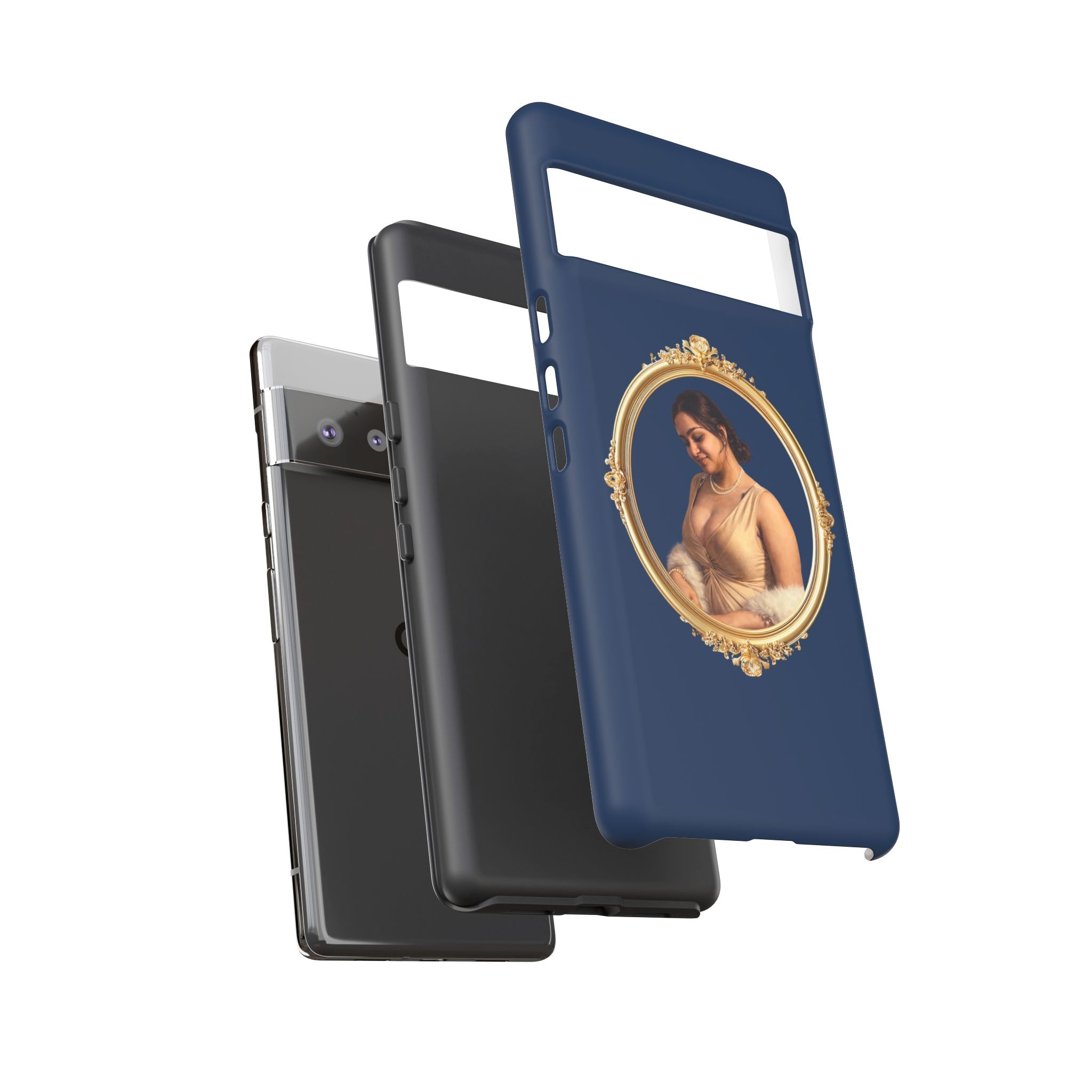 Vintage Portrait Phone Case — Elegant Gold Frame on Navy