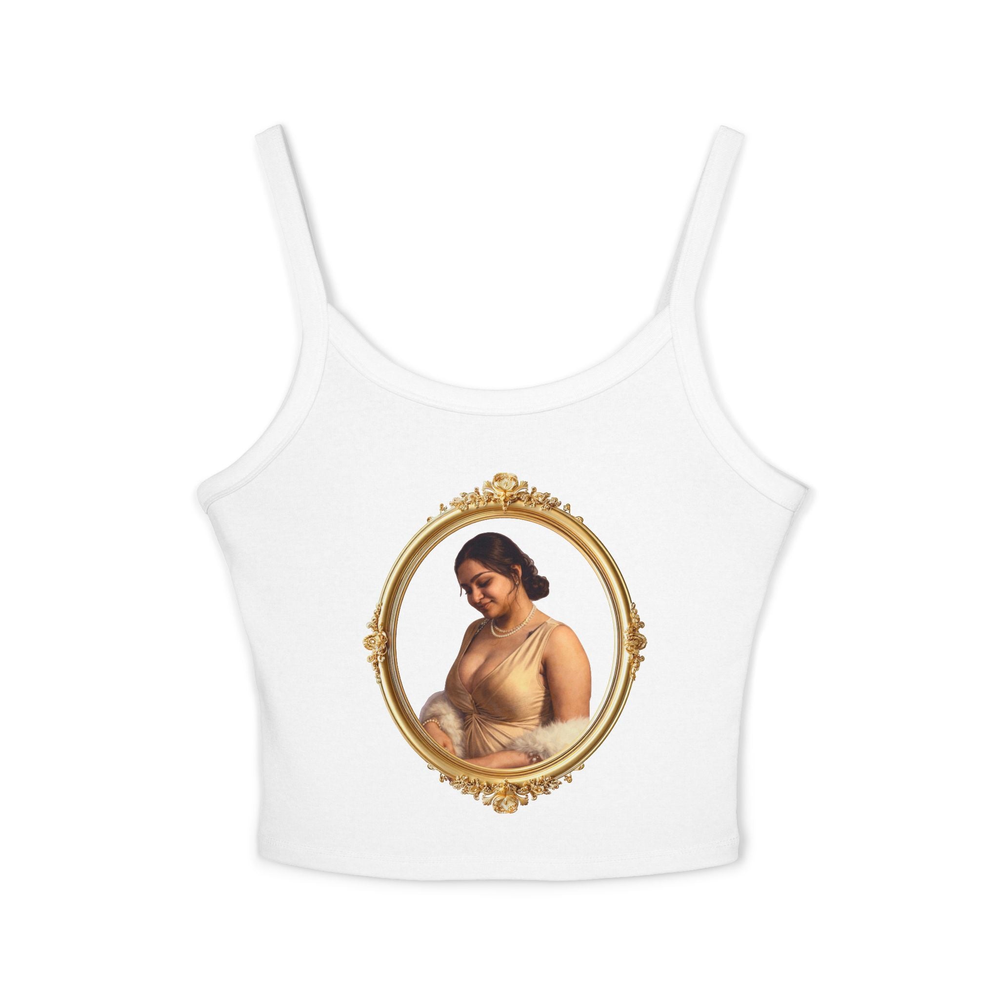 Spaghetti Tank Top — Vintage Portrait Frame with “Love, Always” Handwritten Script