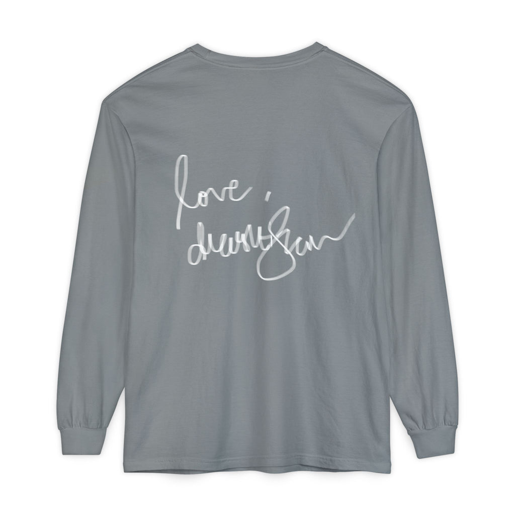 Shell Portrait Long Sleeve Tee — “We Will Be Home” Back Script