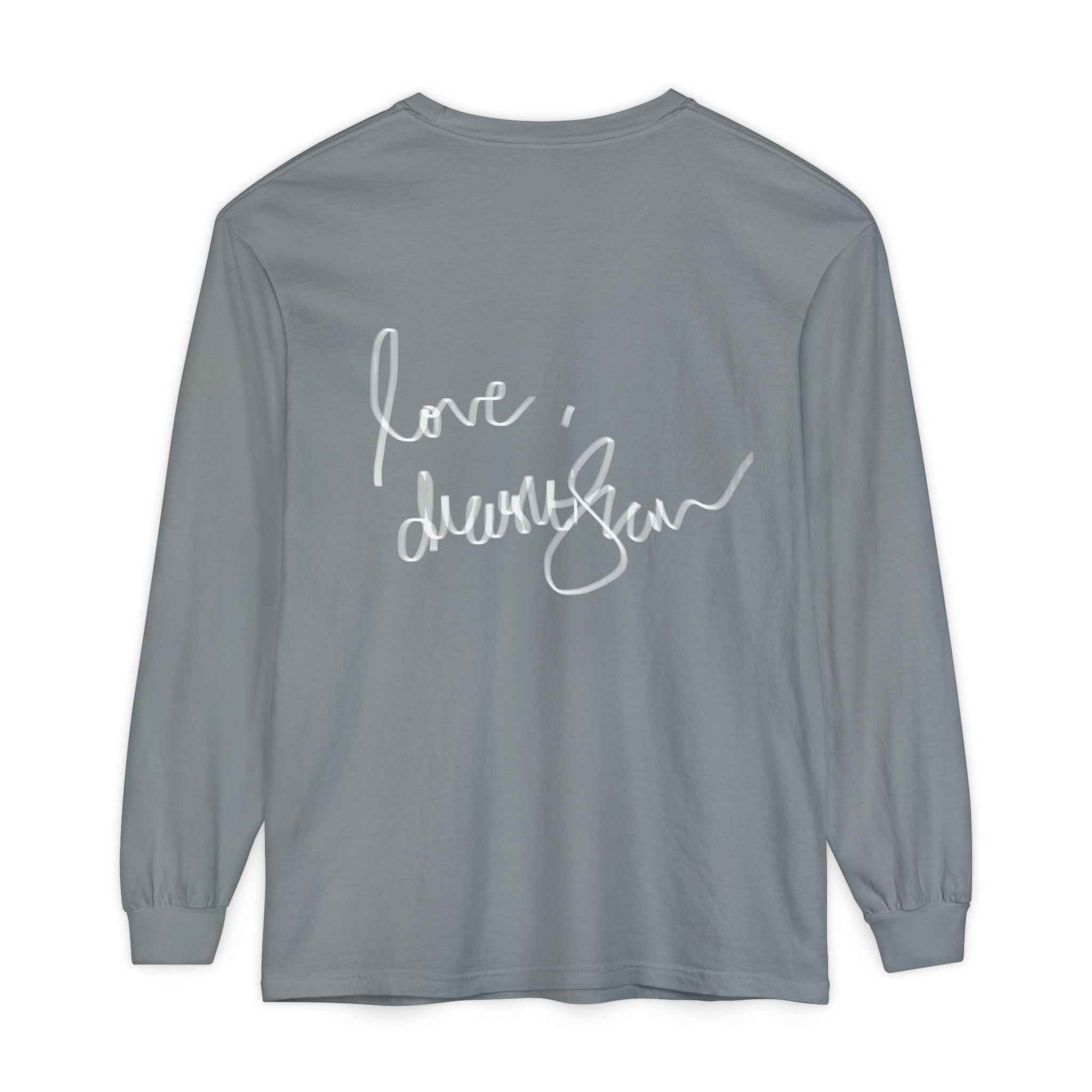 Shell Portrait Long Sleeve Tee — “We Will Be Home” Back Script