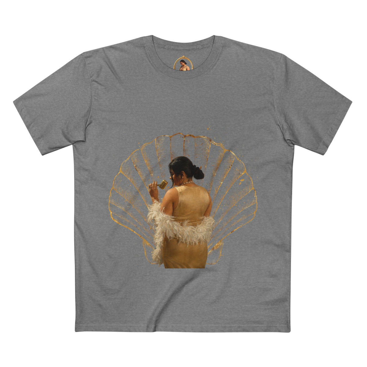 Drashti Vintage Vanity Tee — Antique Mirror & Shell Art Graphic T-Shirt