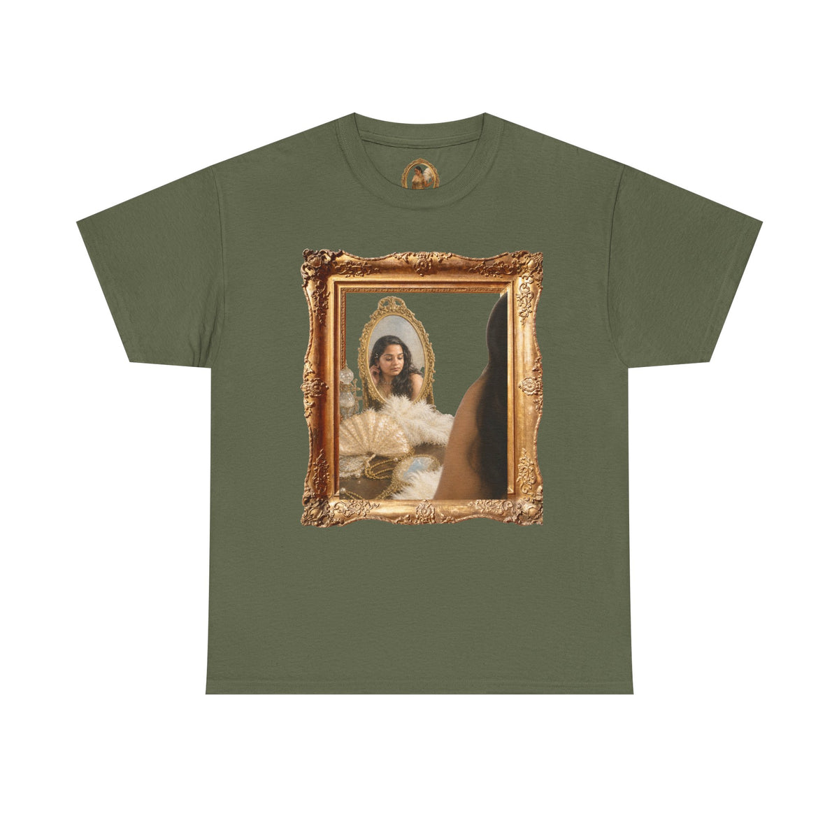 Drashti Portrait Frame Tee — Vintage Mirror Portrait Graphic T-Shirt