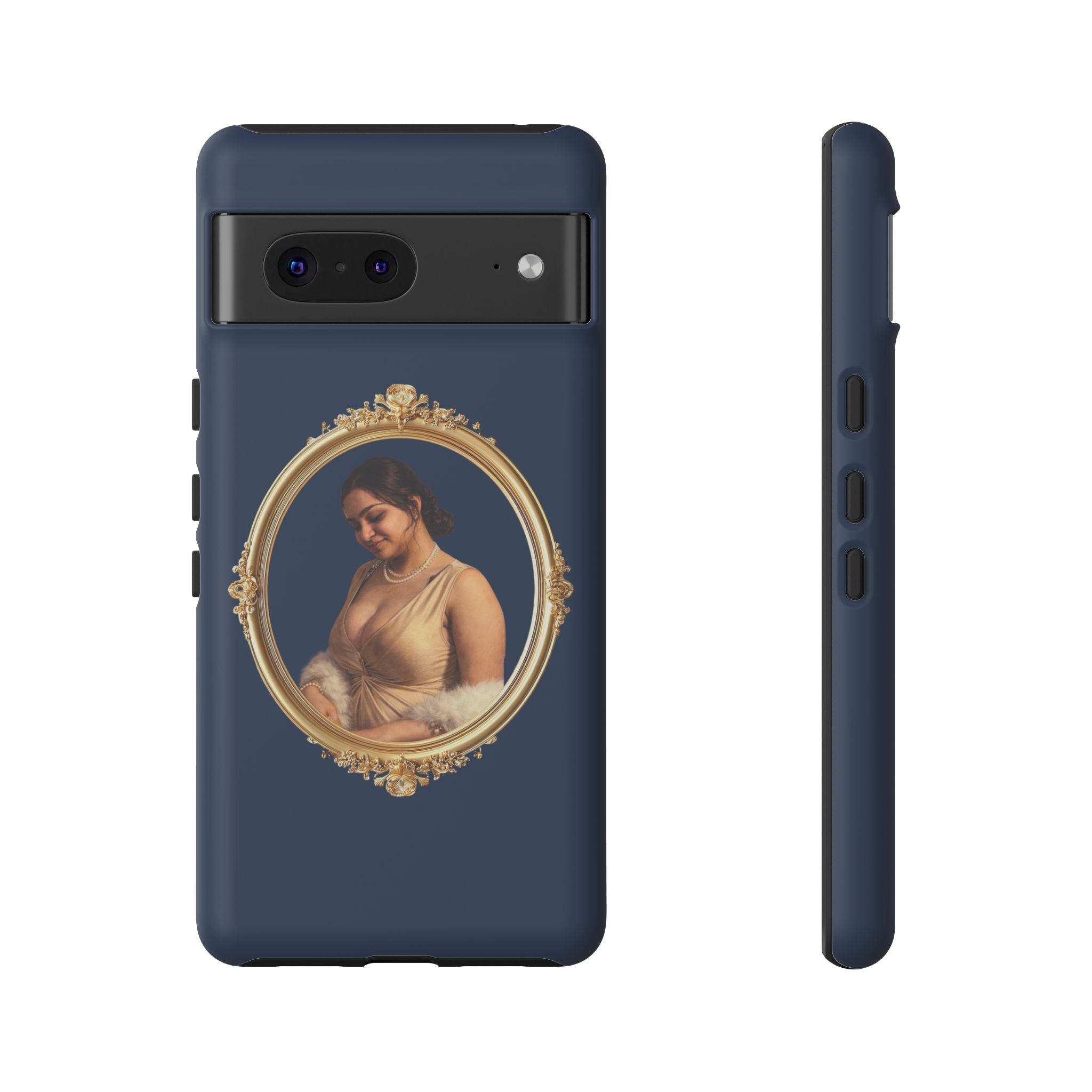 Vintage Portrait Phone Case — Elegant Gold Frame on Navy