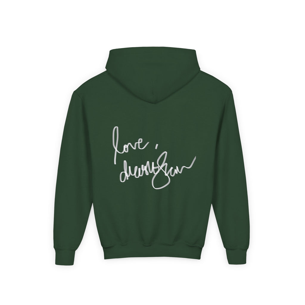 Youth Hoodie — Vintage Dancer Floral Graphic with “We Will Be Home” Back Script