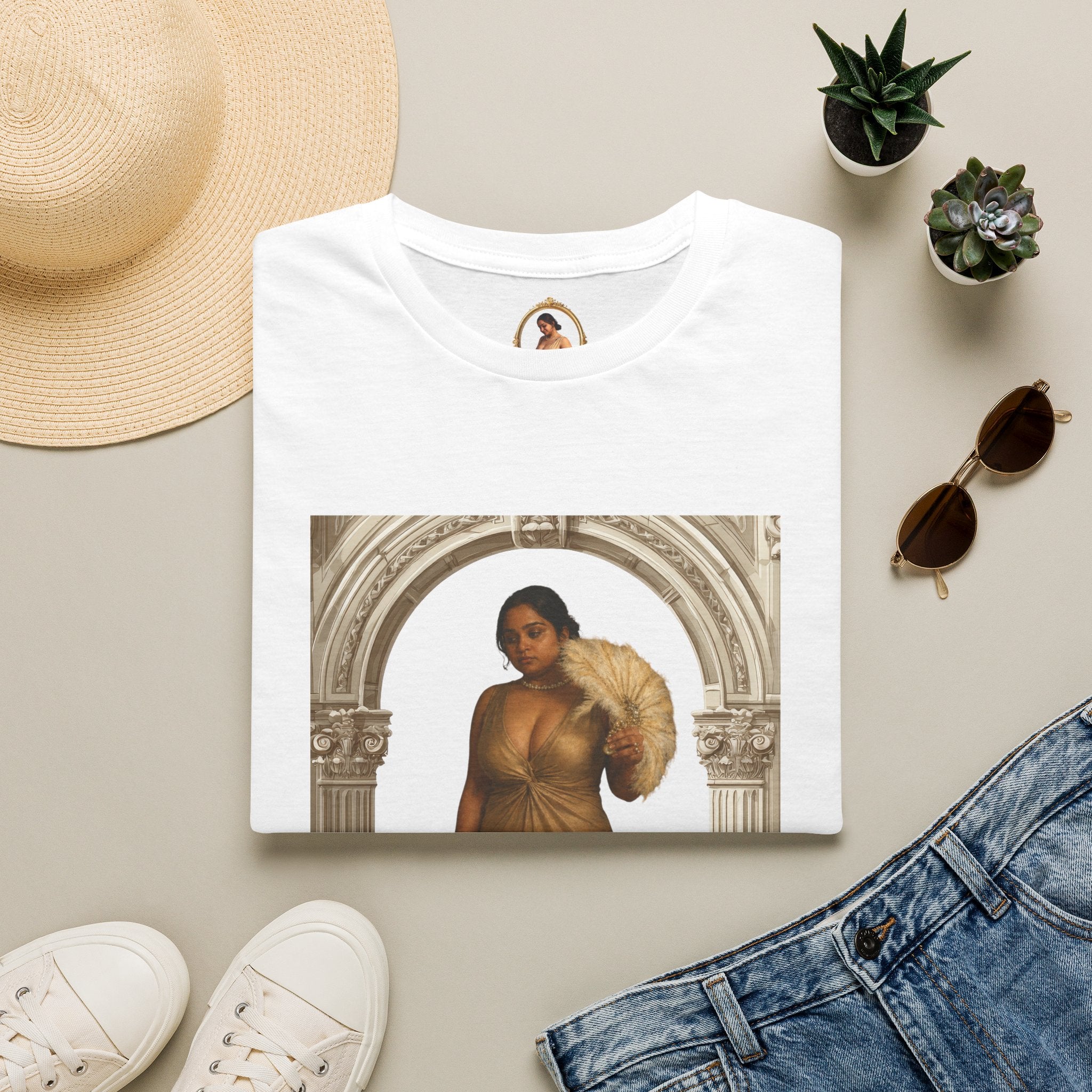Vintage Arch Portrait T-Shirt — Elegant Woman Art Print