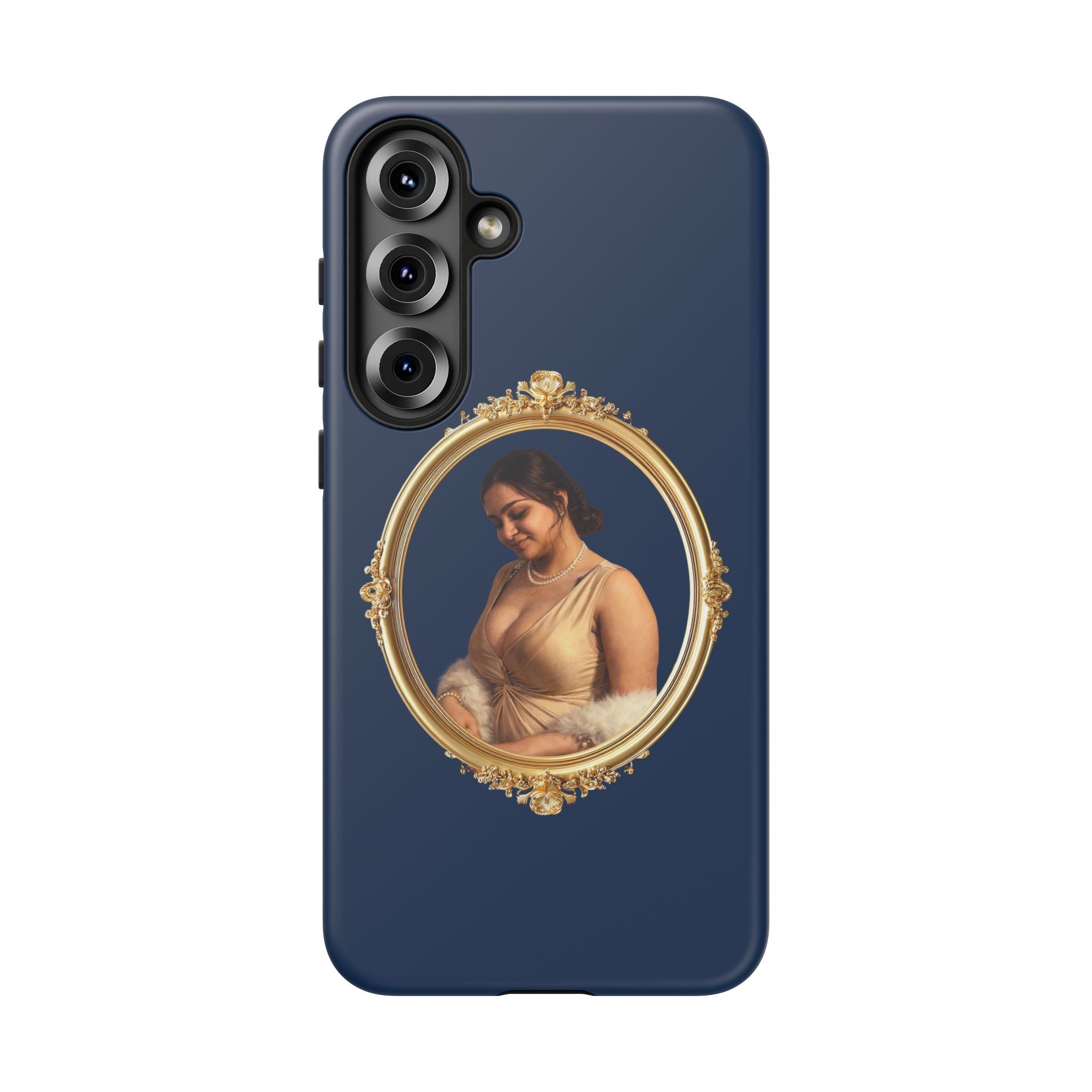 Vintage Portrait Phone Case — Elegant Gold Frame on Navy