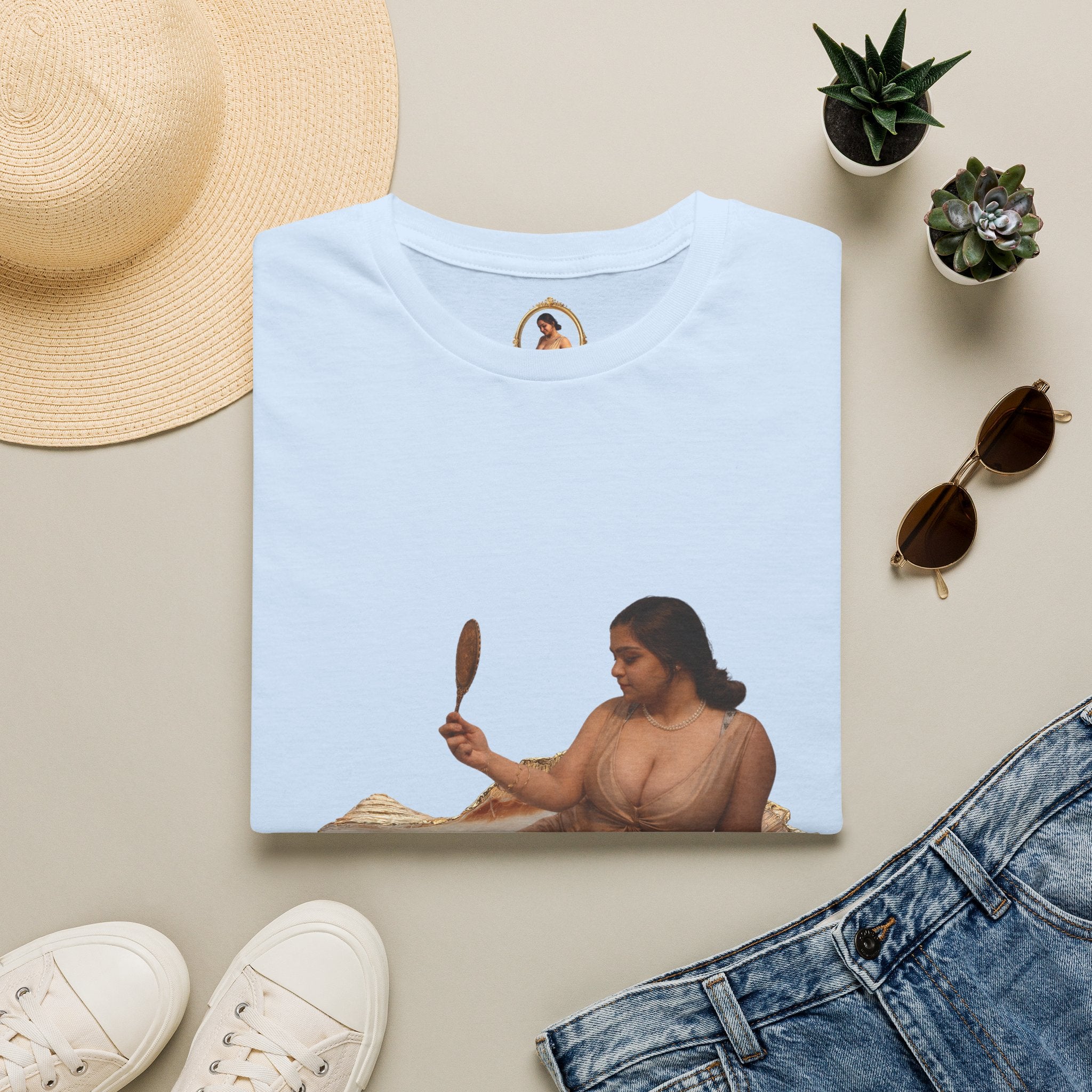 T-Shirt — Vintage Reclining Woman with Hand Mirror Art Tee