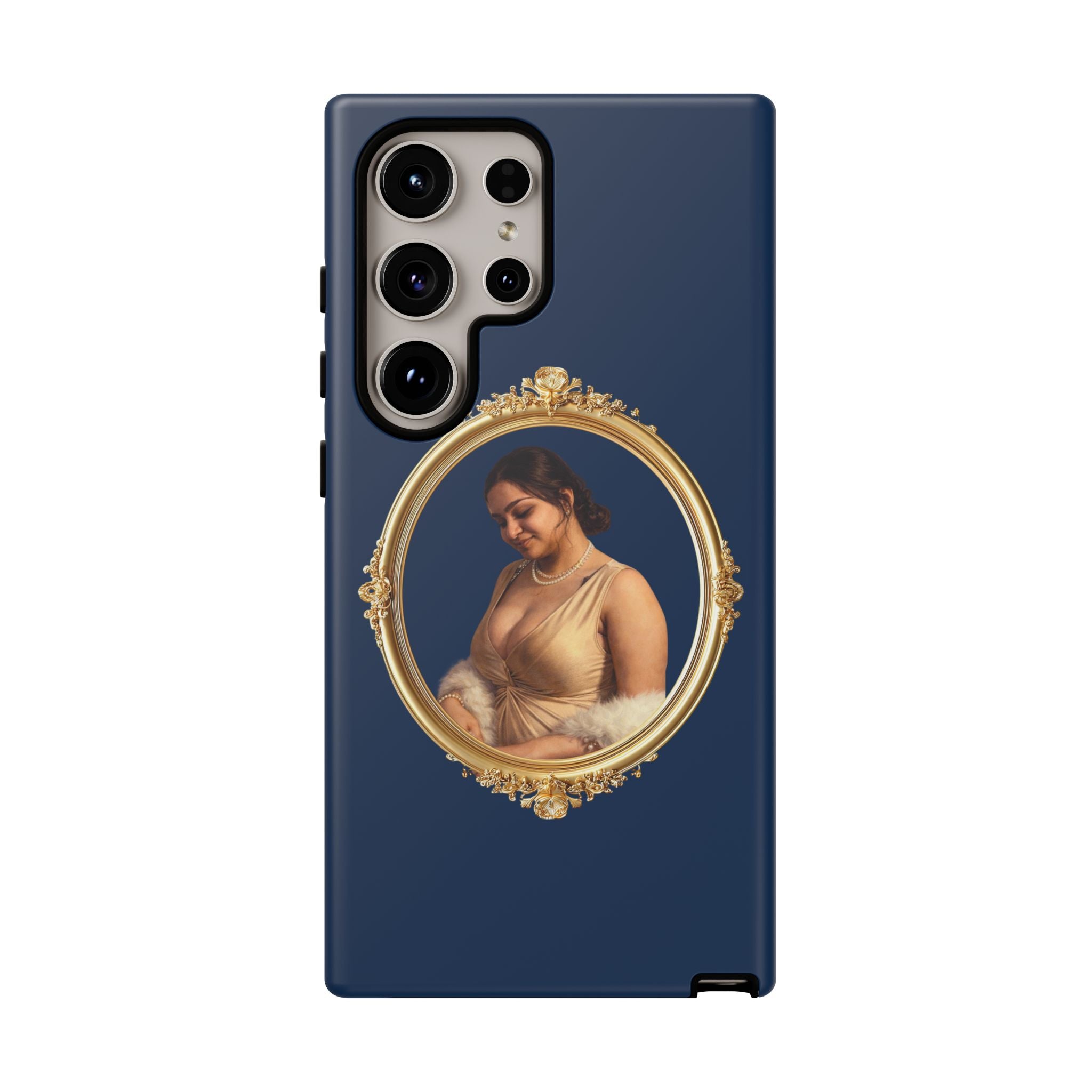 Vintage Portrait Phone Case — Elegant Gold Frame on Navy