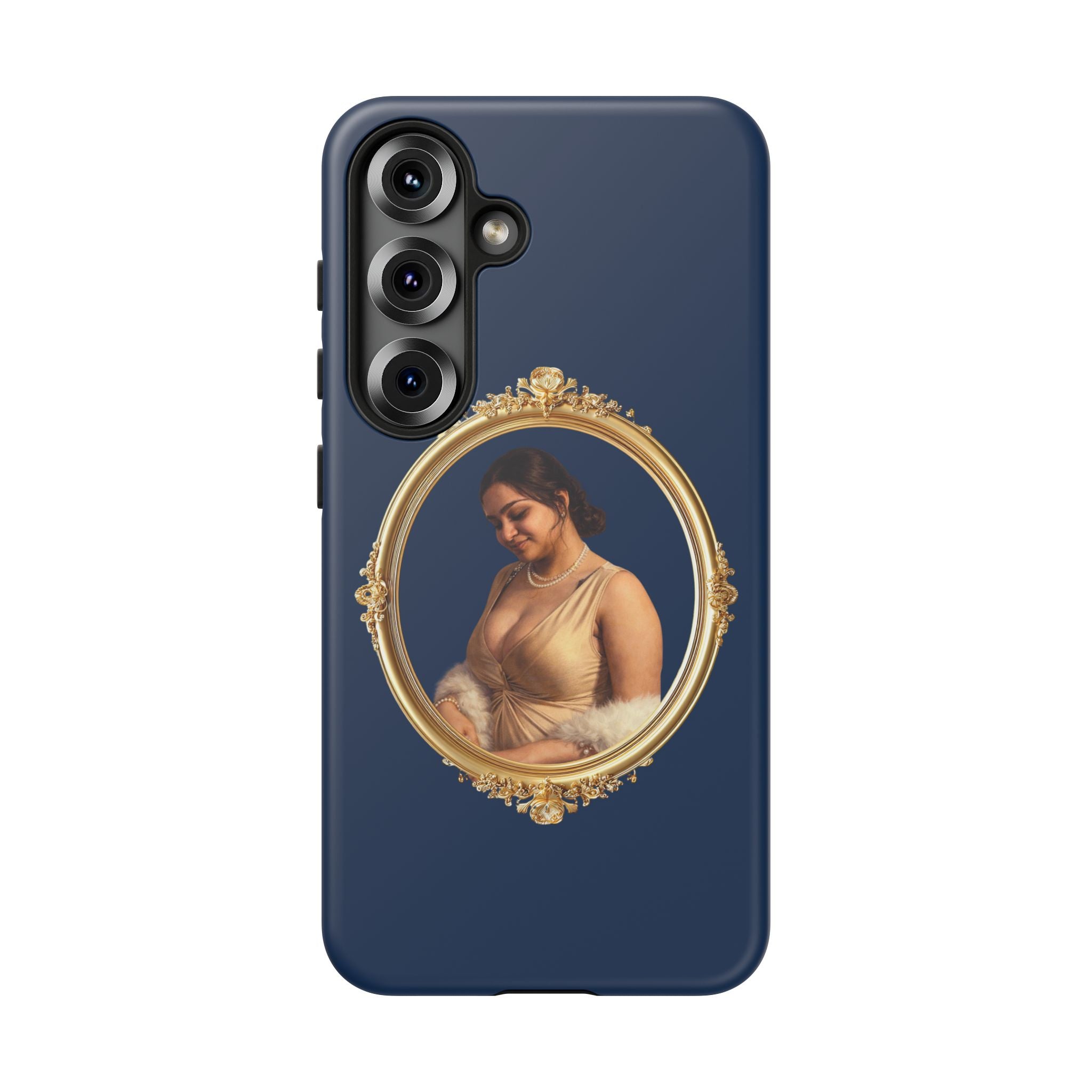 Vintage Portrait Phone Case — Elegant Gold Frame on Navy