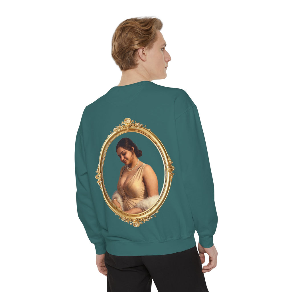 Floral Portrait Sweatshirt — Vintage Gold Frame Art Crewneck
