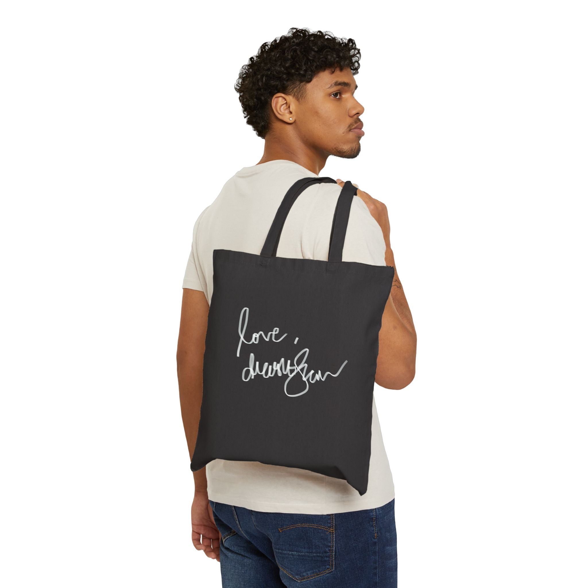 Art Frame Tote Bag — Vintage Portrait Canvas Tote with “Love, Dua Lipa” Script