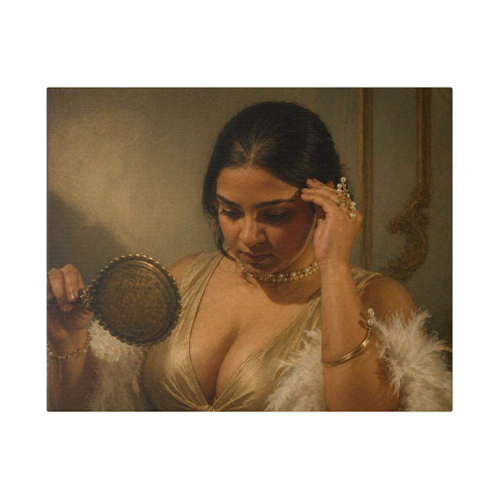 Vintage Boudoir Canvas Print — Woman with Mirror Classic Stretched Canvas